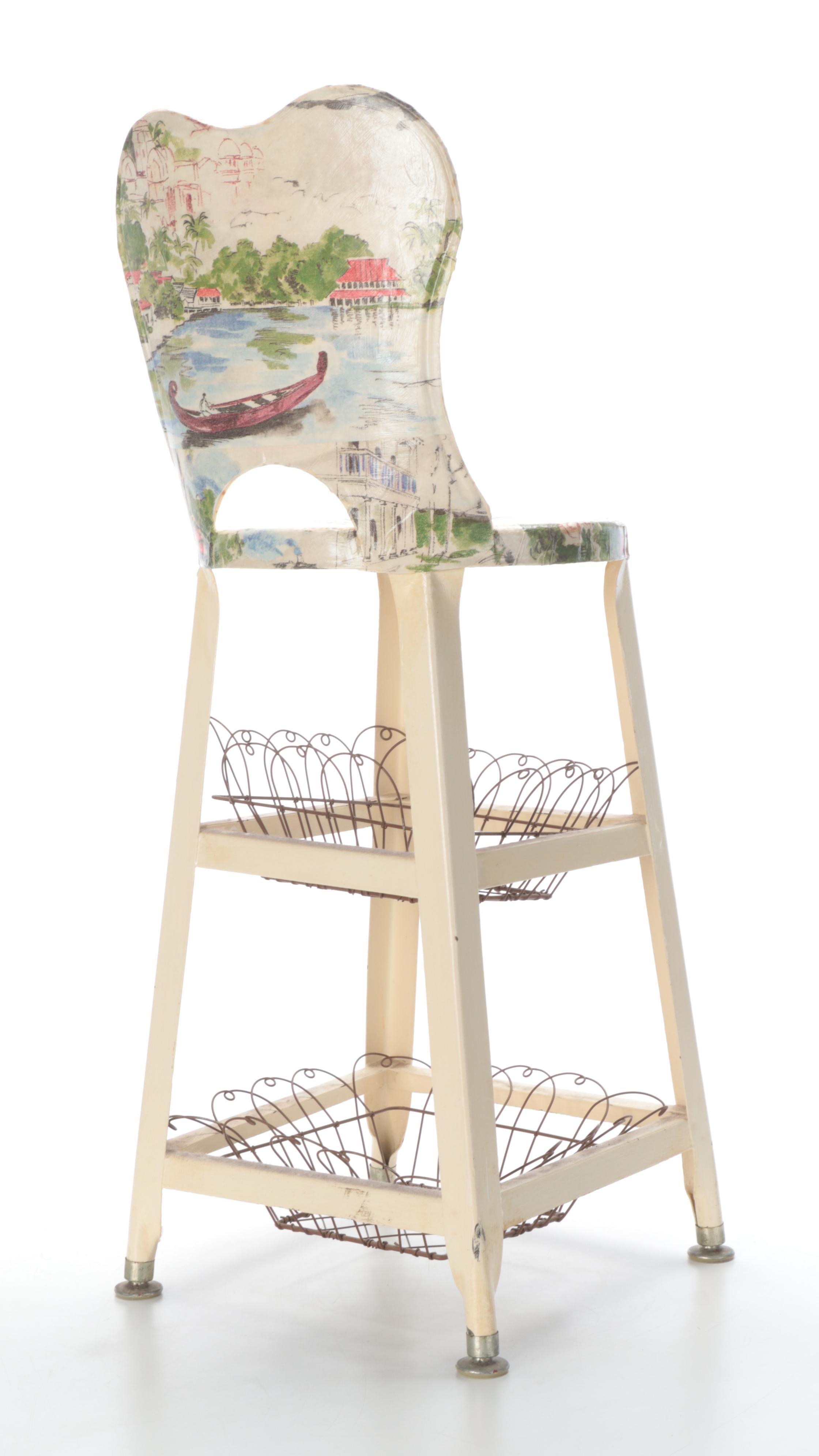 Painted Metal Kitchen Stool with Other Decor, Mid to Late 20th Century