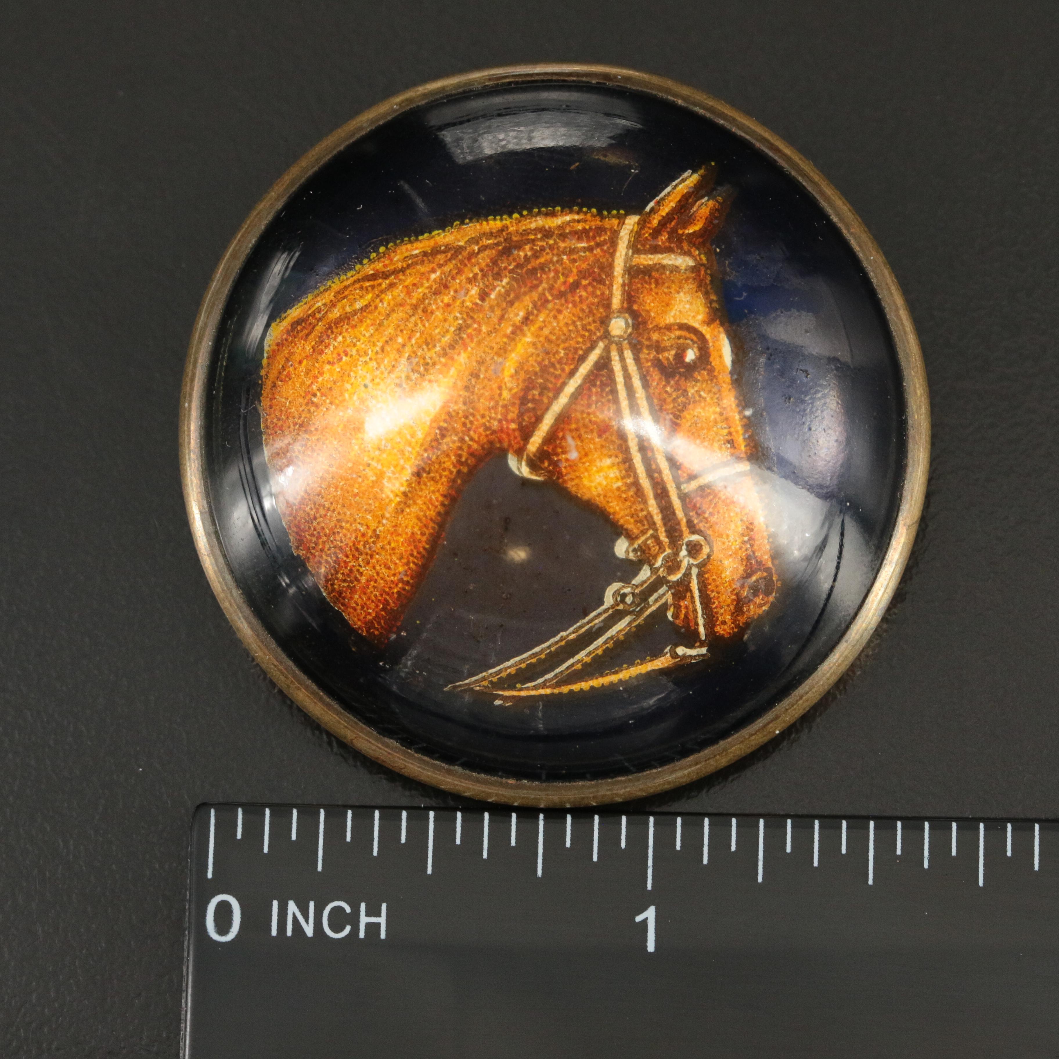 Vintage Glass Horse Bridle Rosette Button Brooch