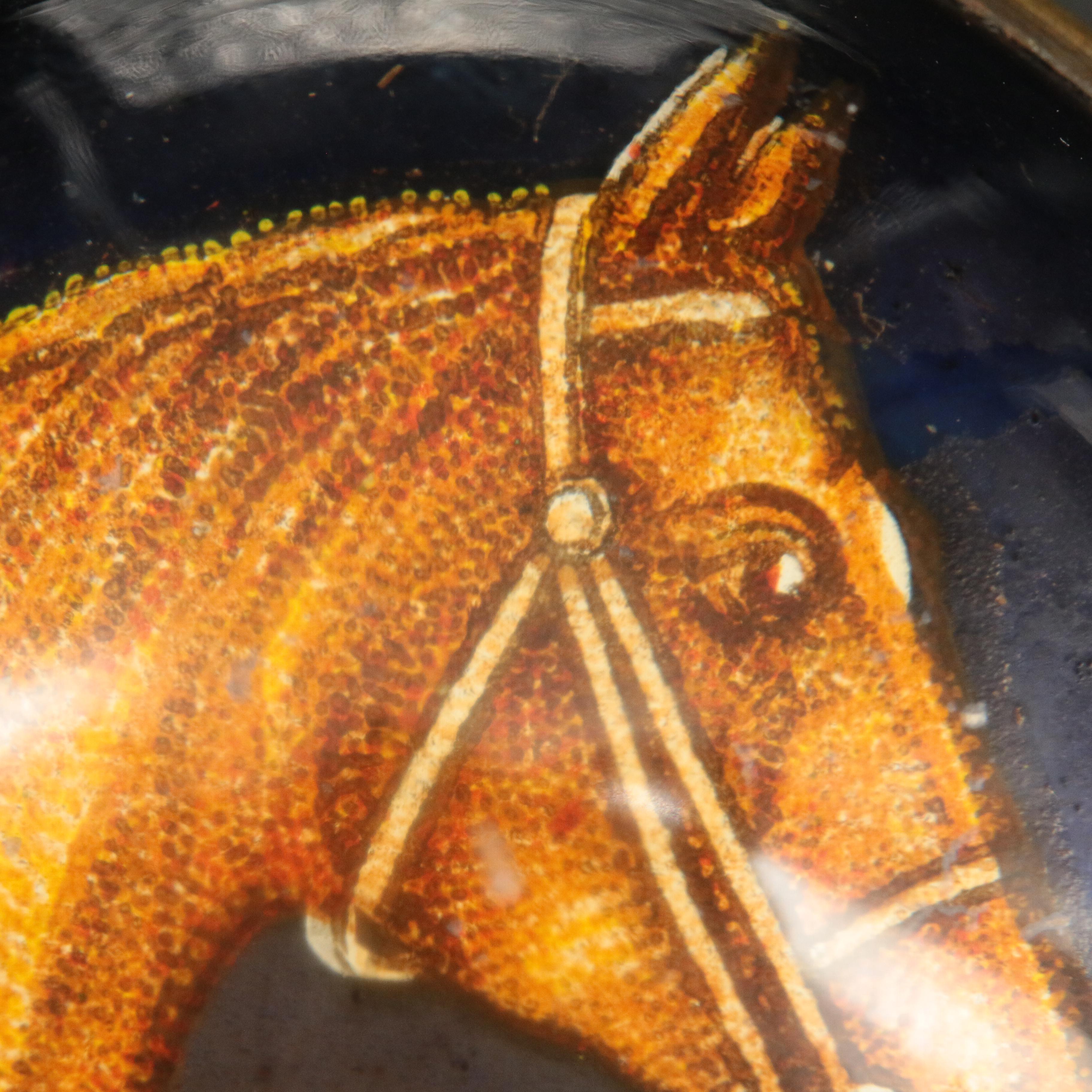 Vintage Glass Horse Bridle Rosette Button Brooch