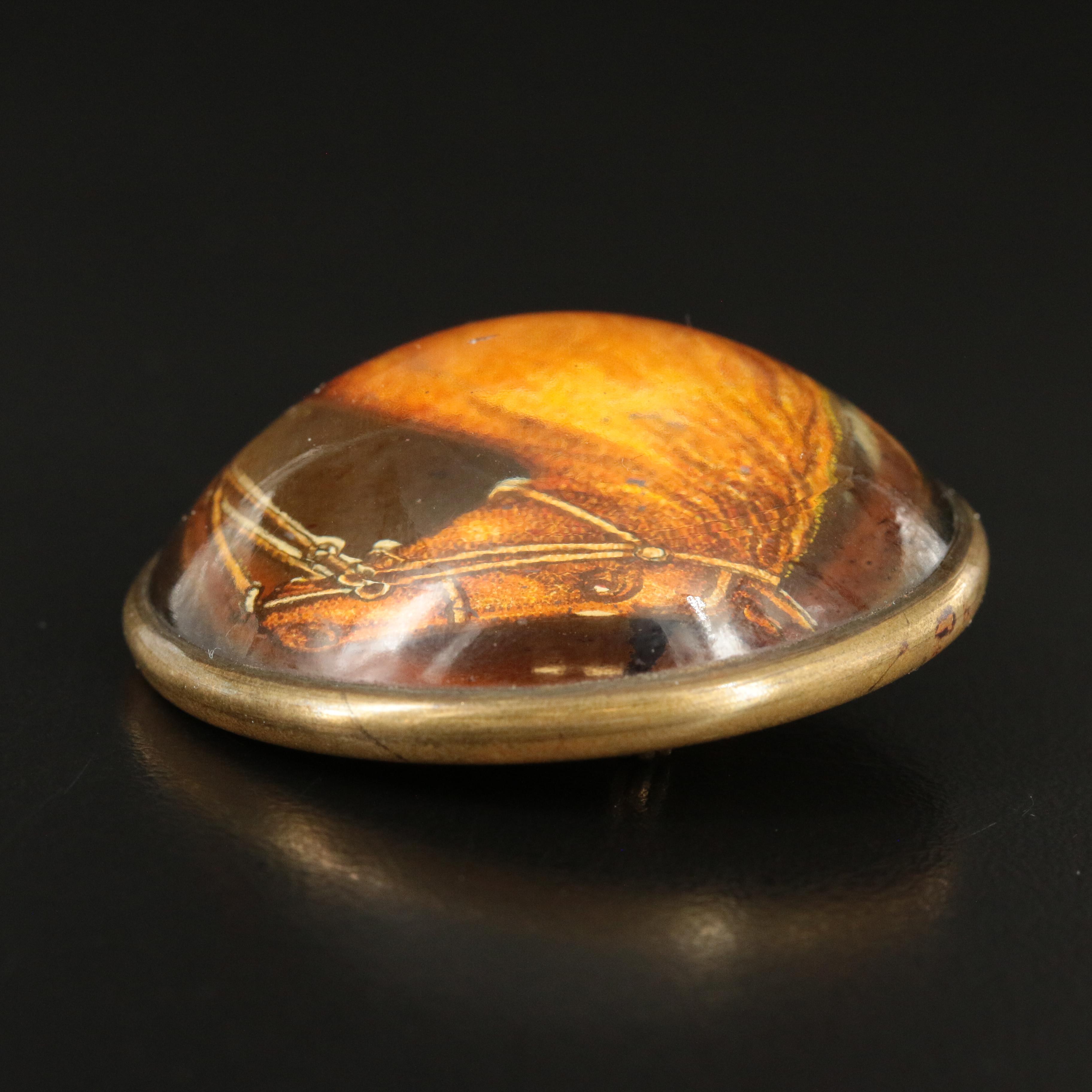 Vintage Glass Horse Bridle Rosette Button Brooch