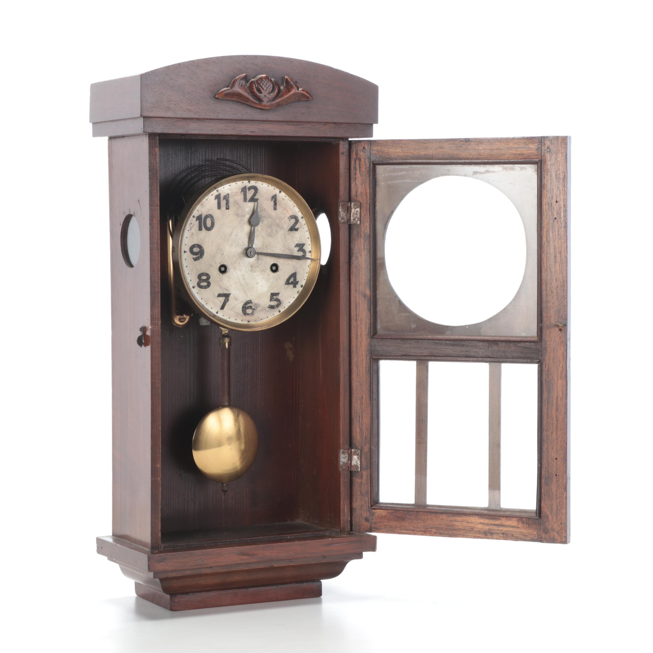 Junghans German Wooden Pendulum Wall Clock, Early 20th Century