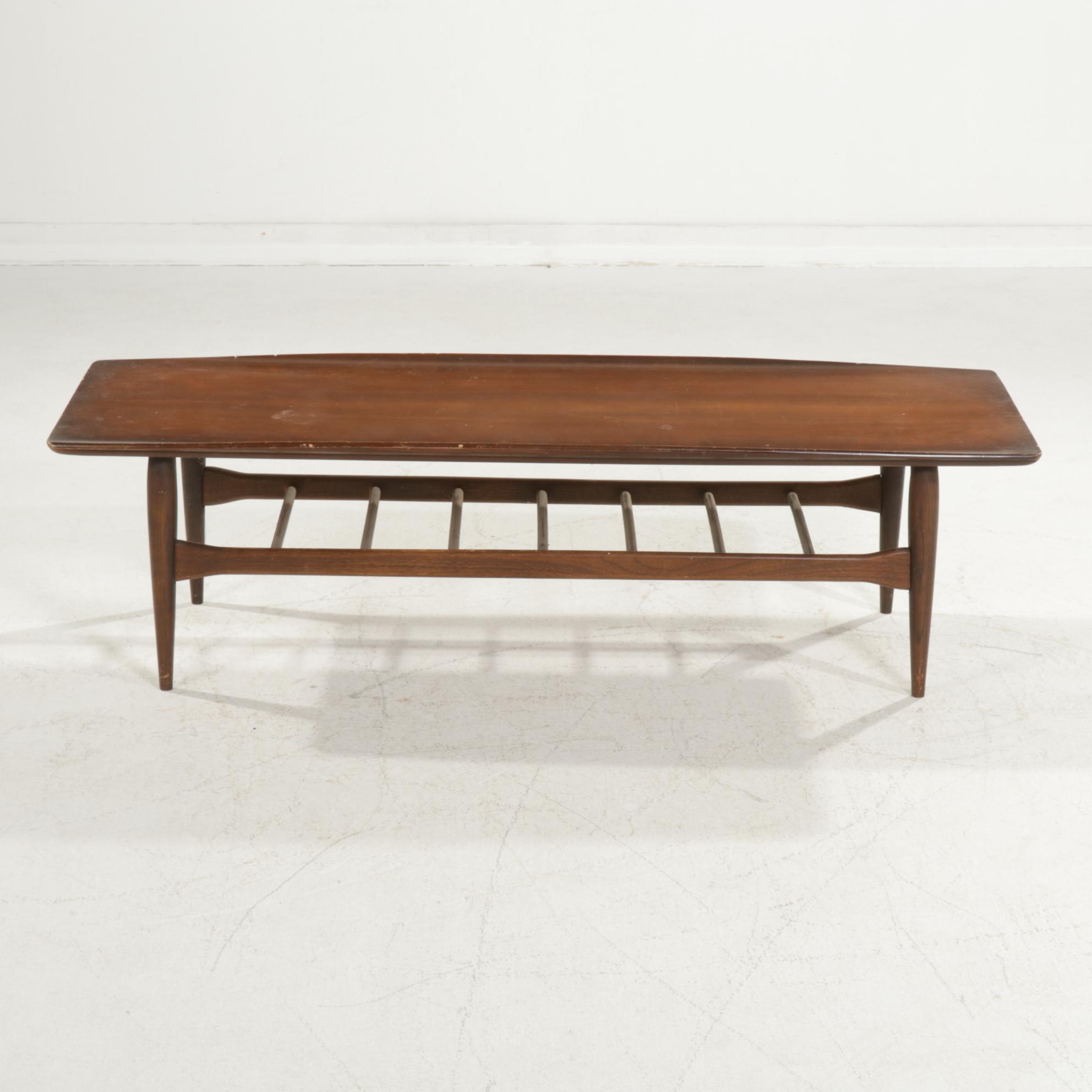 Bassett Mid Century Modern Walnut Surfboard Coffee Table
