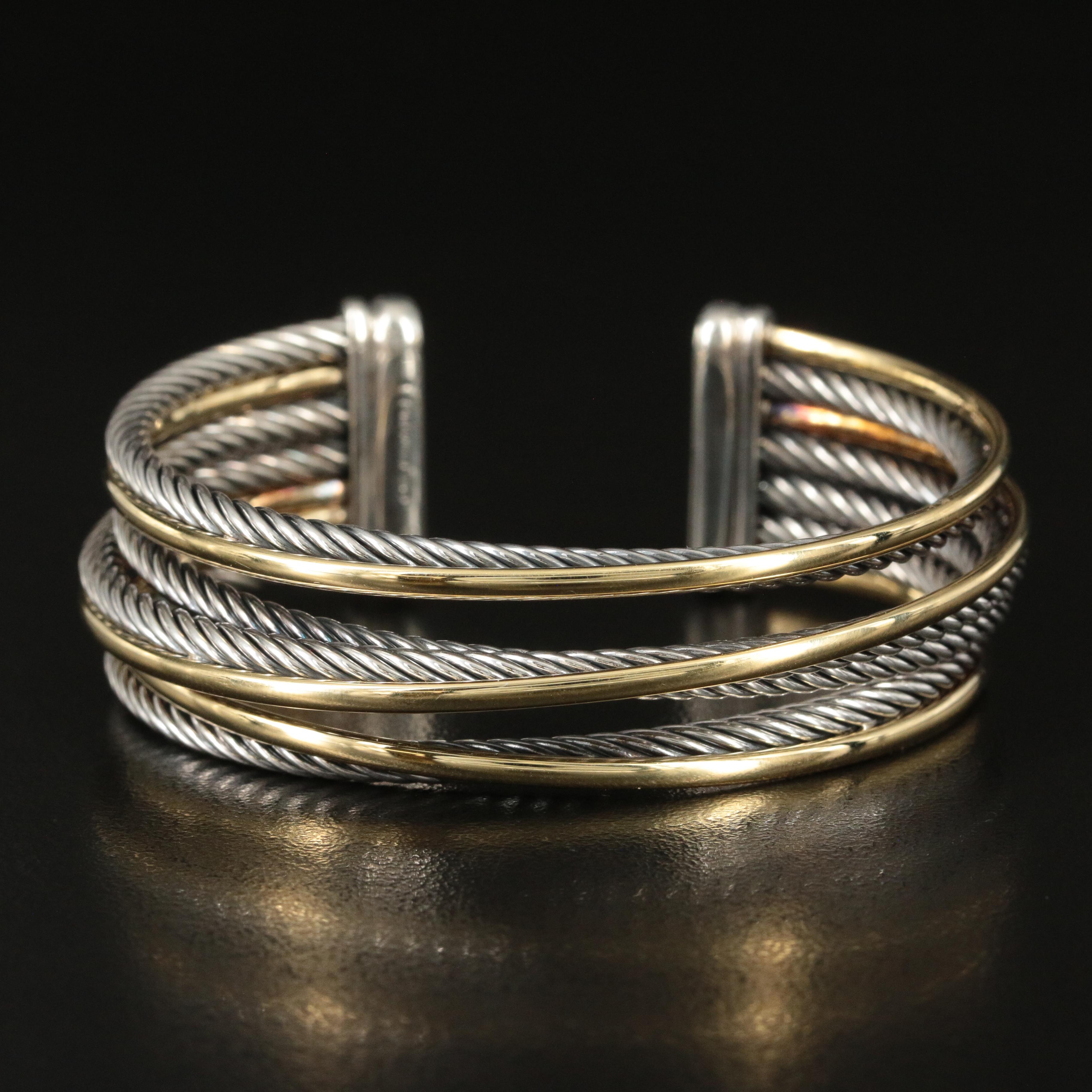 David Yurman Sterling and Gold Bonded 'Crossover' Cable Cuff