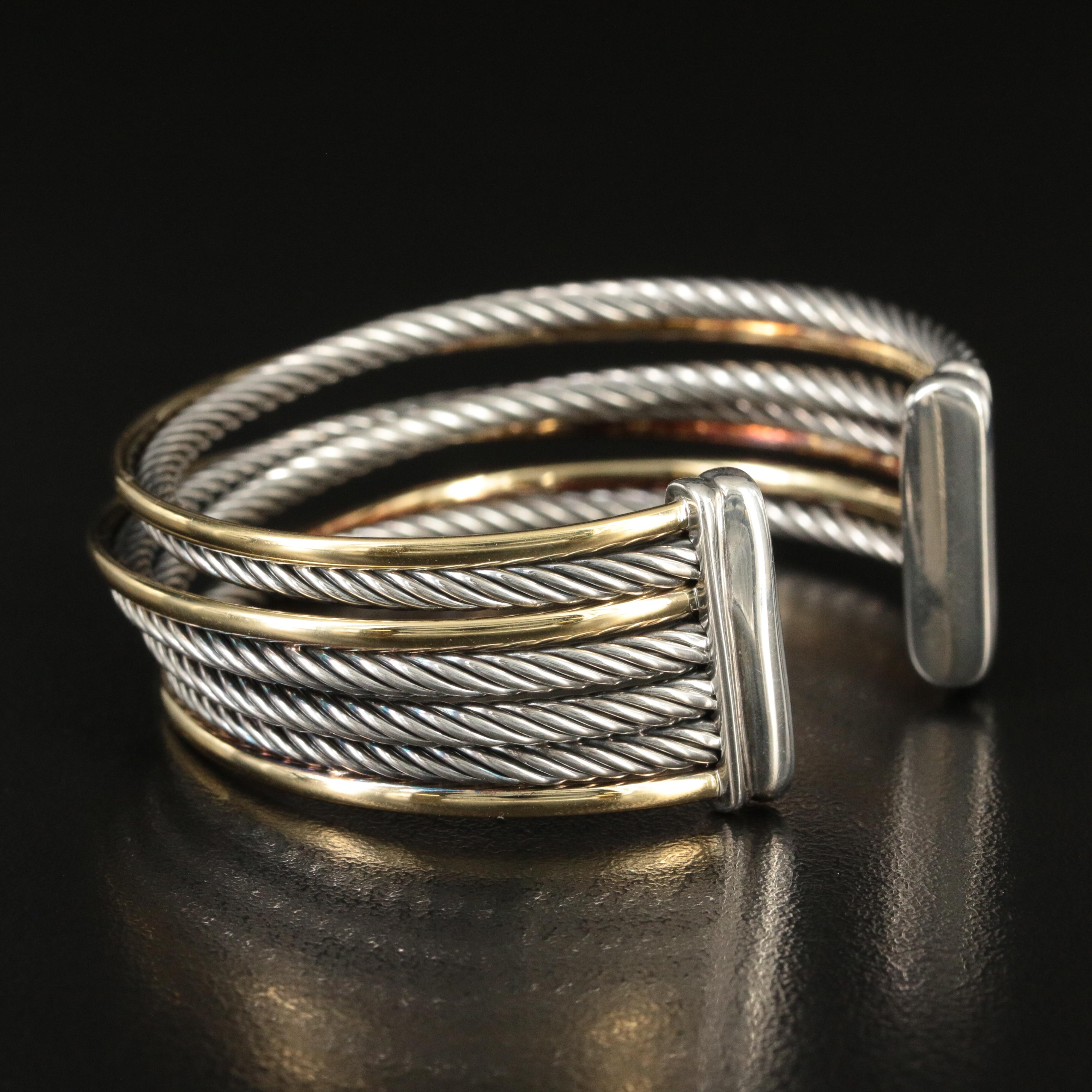 David Yurman Sterling and Gold Bonded 'Crossover' Cable Cuff