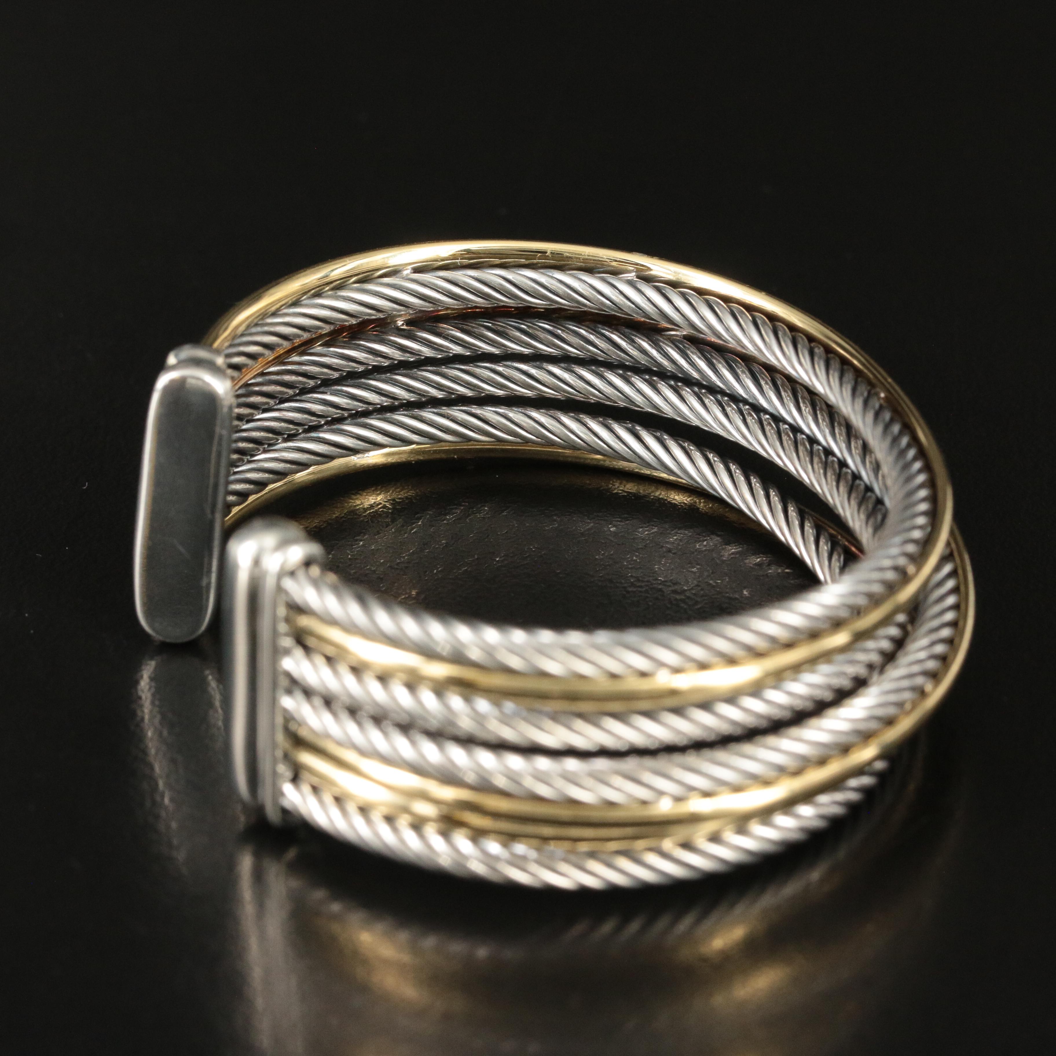 David Yurman Sterling and Gold Bonded 'Crossover' Cable Cuff