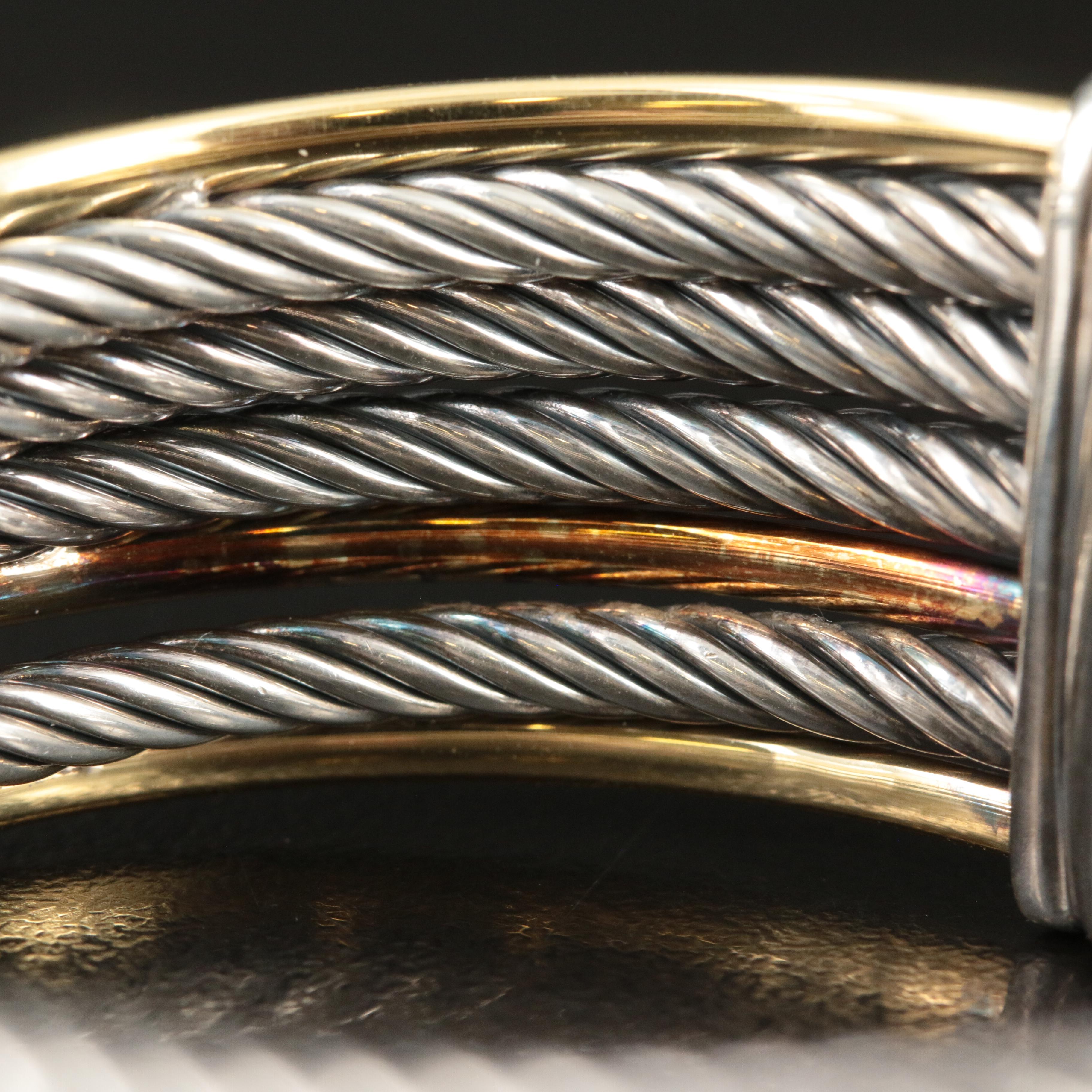 David Yurman Sterling and Gold Bonded 'Crossover' Cable Cuff