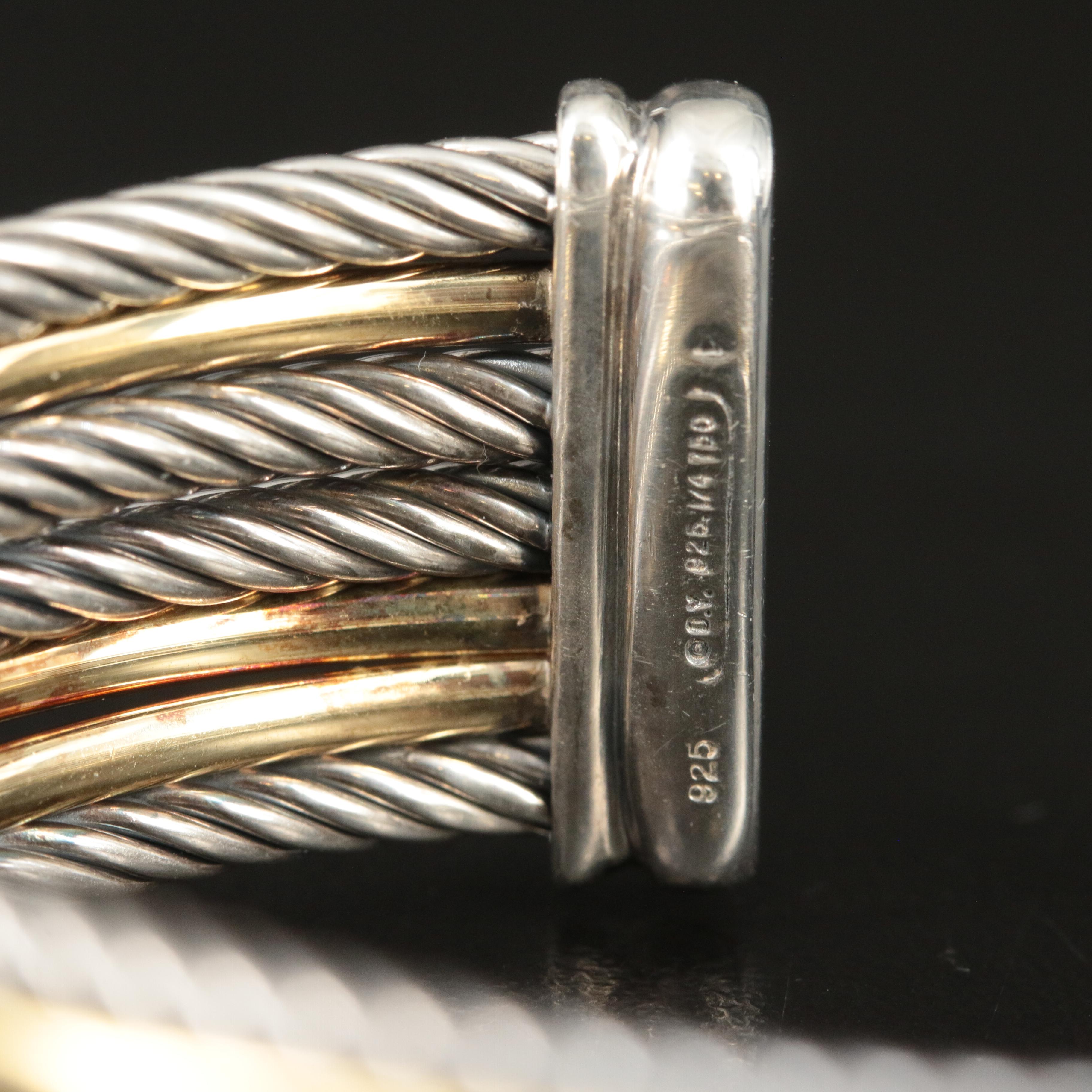 David Yurman Sterling and Gold Bonded 'Crossover' Cable Cuff