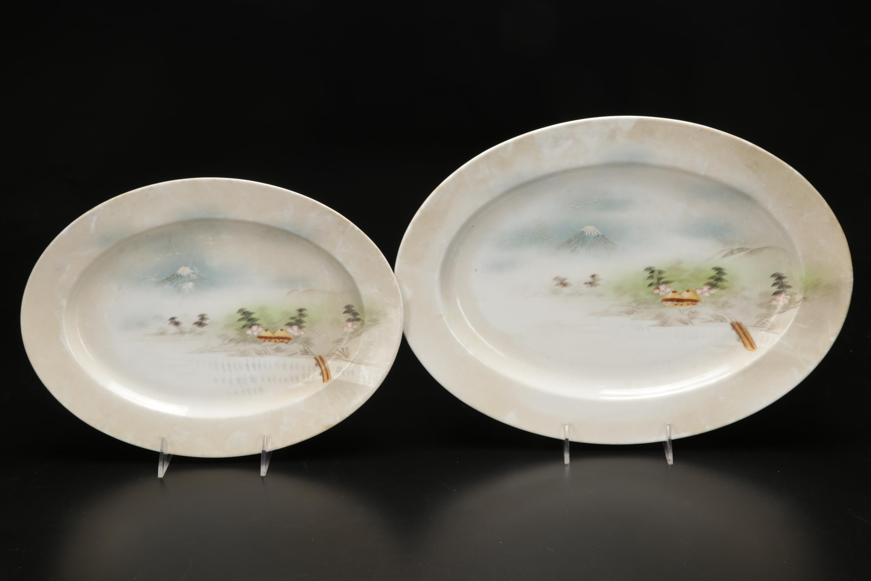 Kutani Dinnerware Features Rural Mt. Fuji Scene, 106 Pieces, Late 19th Century