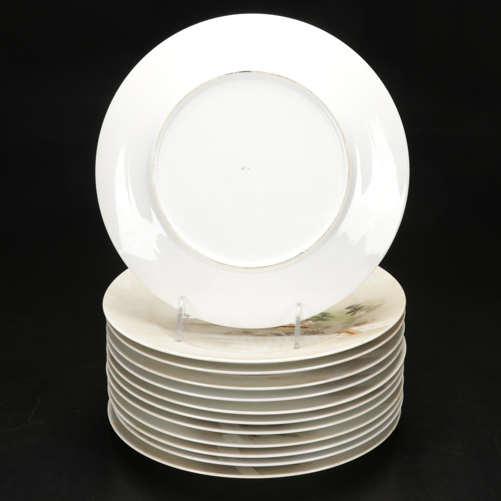 Kutani Dinnerware Features Rural Mt. Fuji Scene, 106 Pieces, Late 19th Century