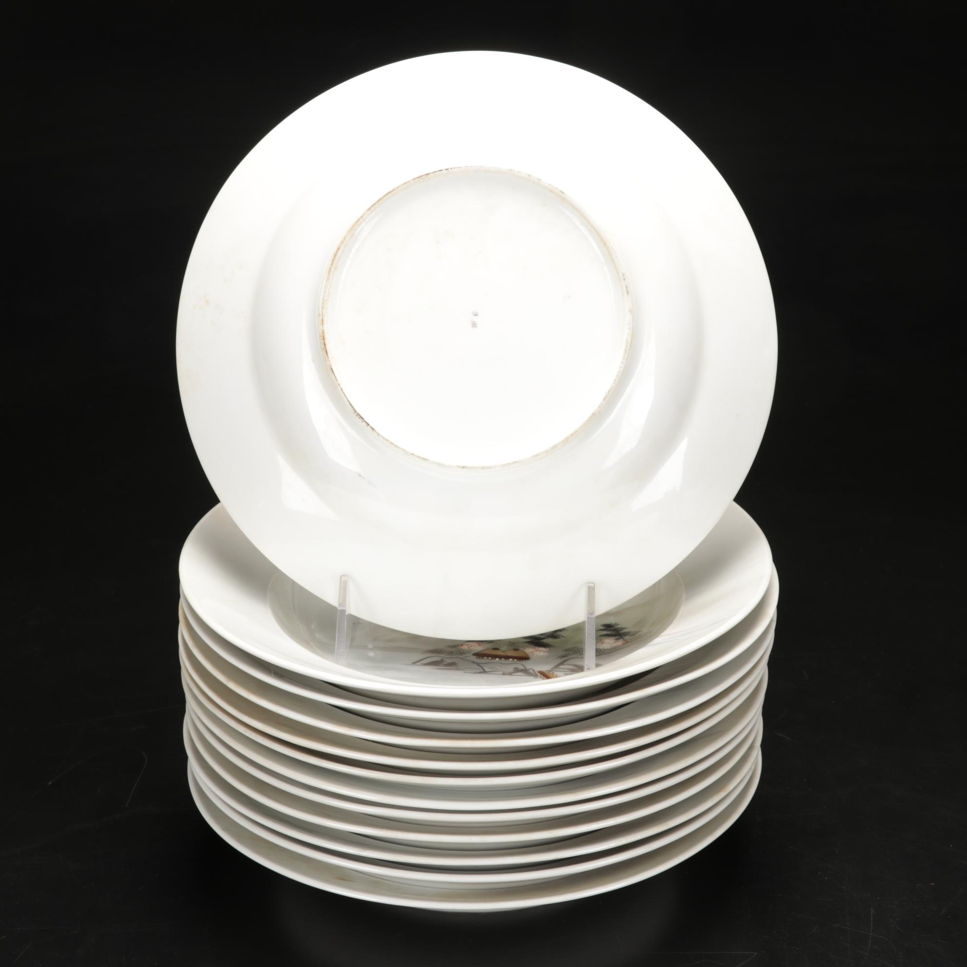 Kutani Dinnerware Features Rural Mt. Fuji Scene, 106 Pieces, Late 19th Century