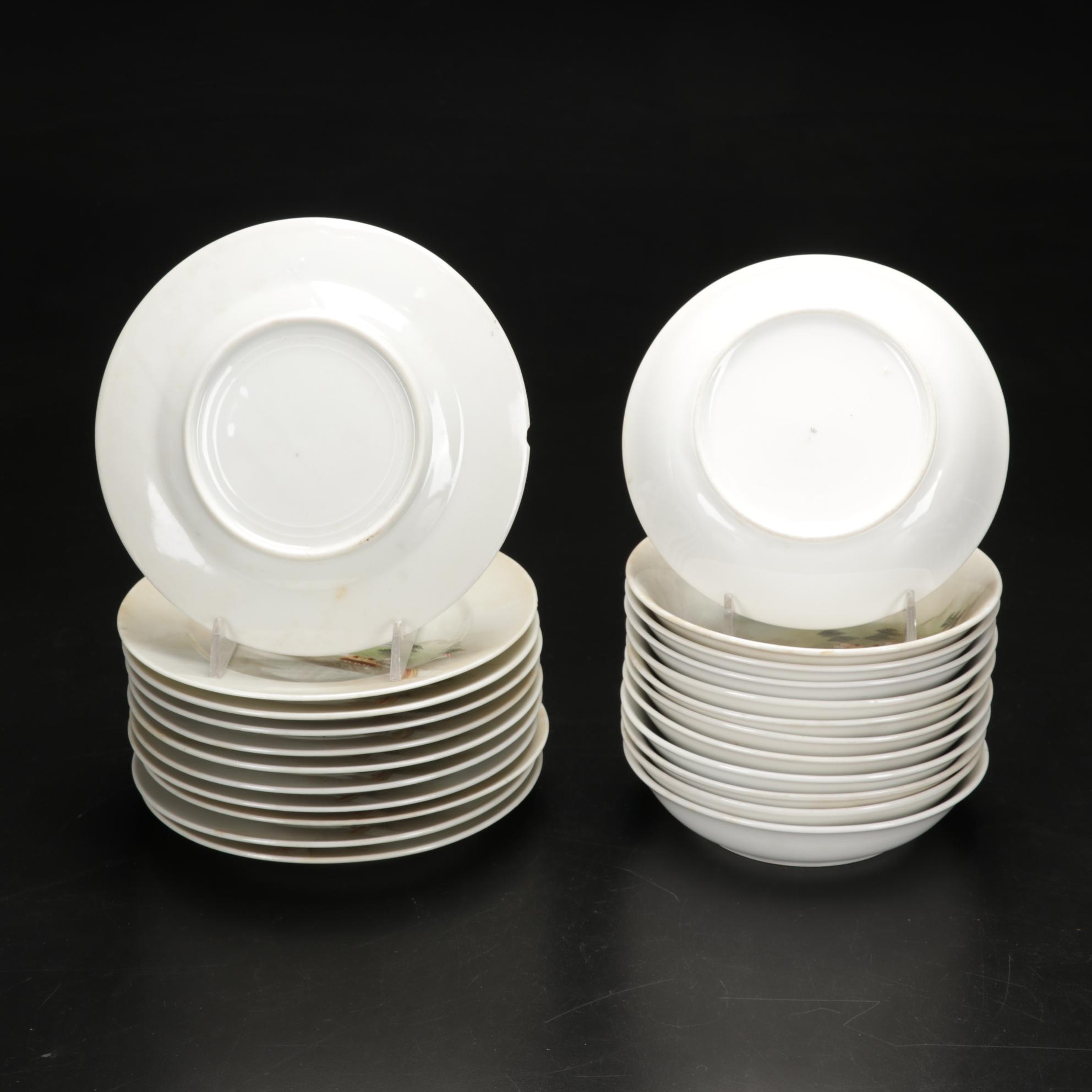 Kutani Dinnerware Features Rural Mt. Fuji Scene, 106 Pieces, Late 19th Century