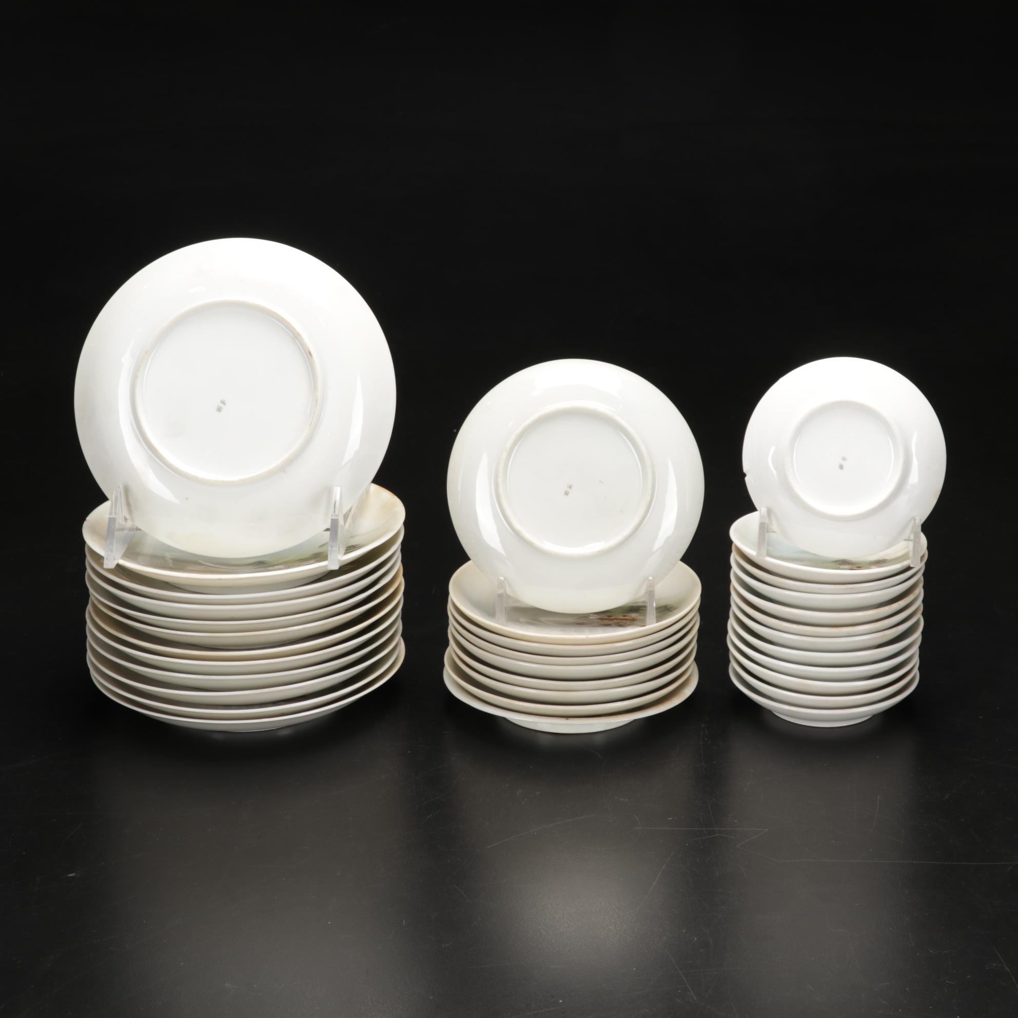 Kutani Dinnerware Features Rural Mt. Fuji Scene, 106 Pieces, Late 19th Century