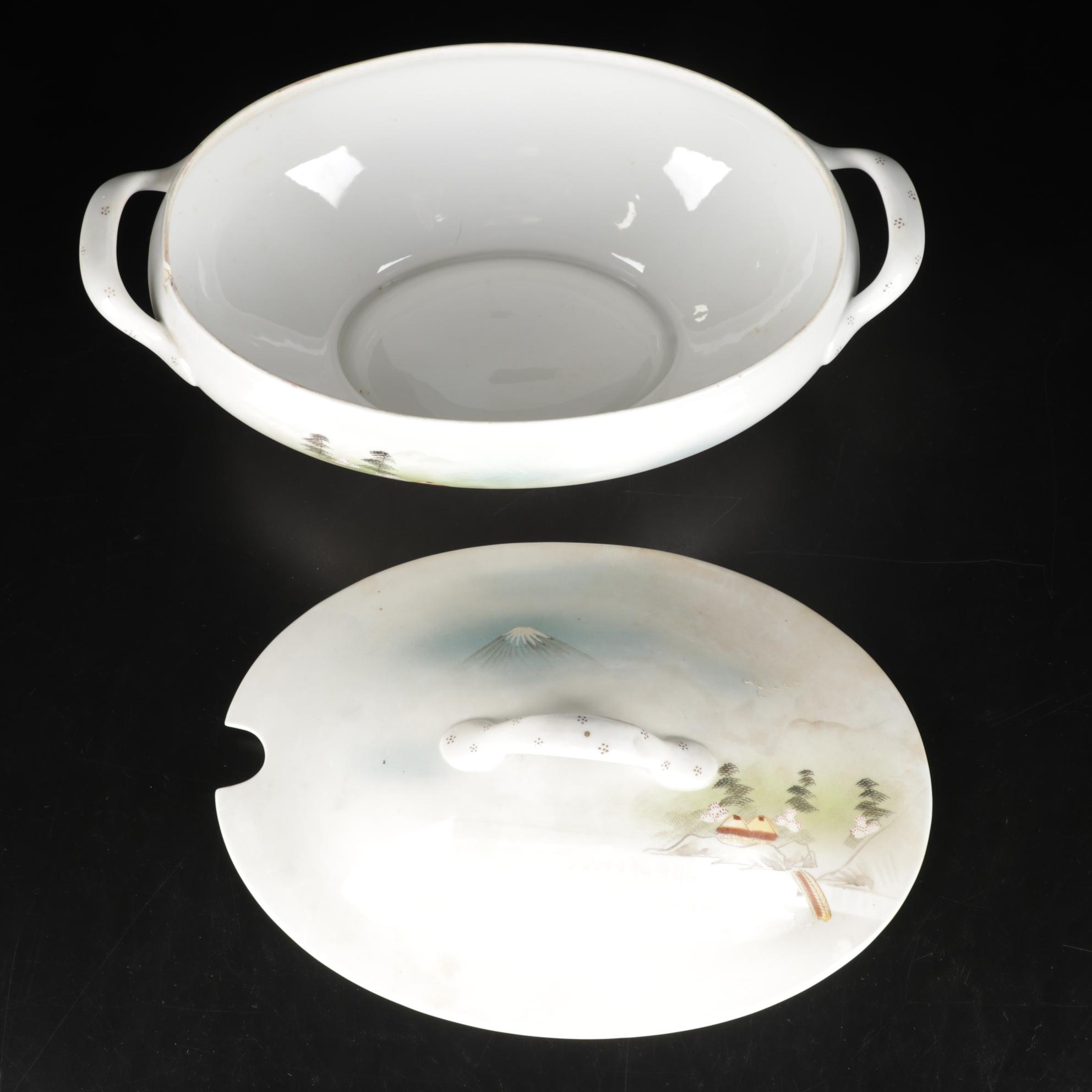 Kutani Dinnerware Features Rural Mt. Fuji Scene, 106 Pieces, Late 19th Century