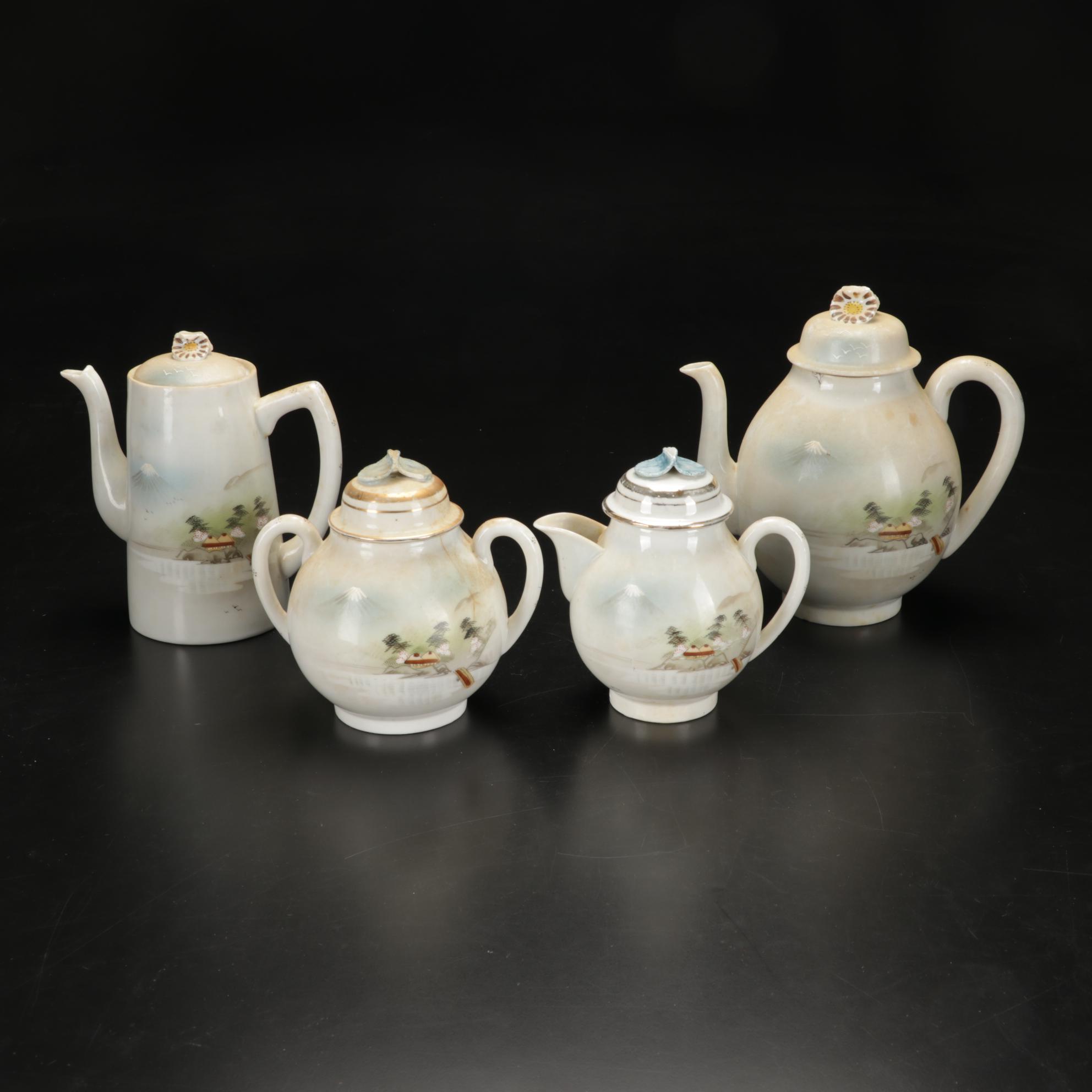 Kutani Dinnerware Features Rural Mt. Fuji Scene, 106 Pieces, Late 19th Century