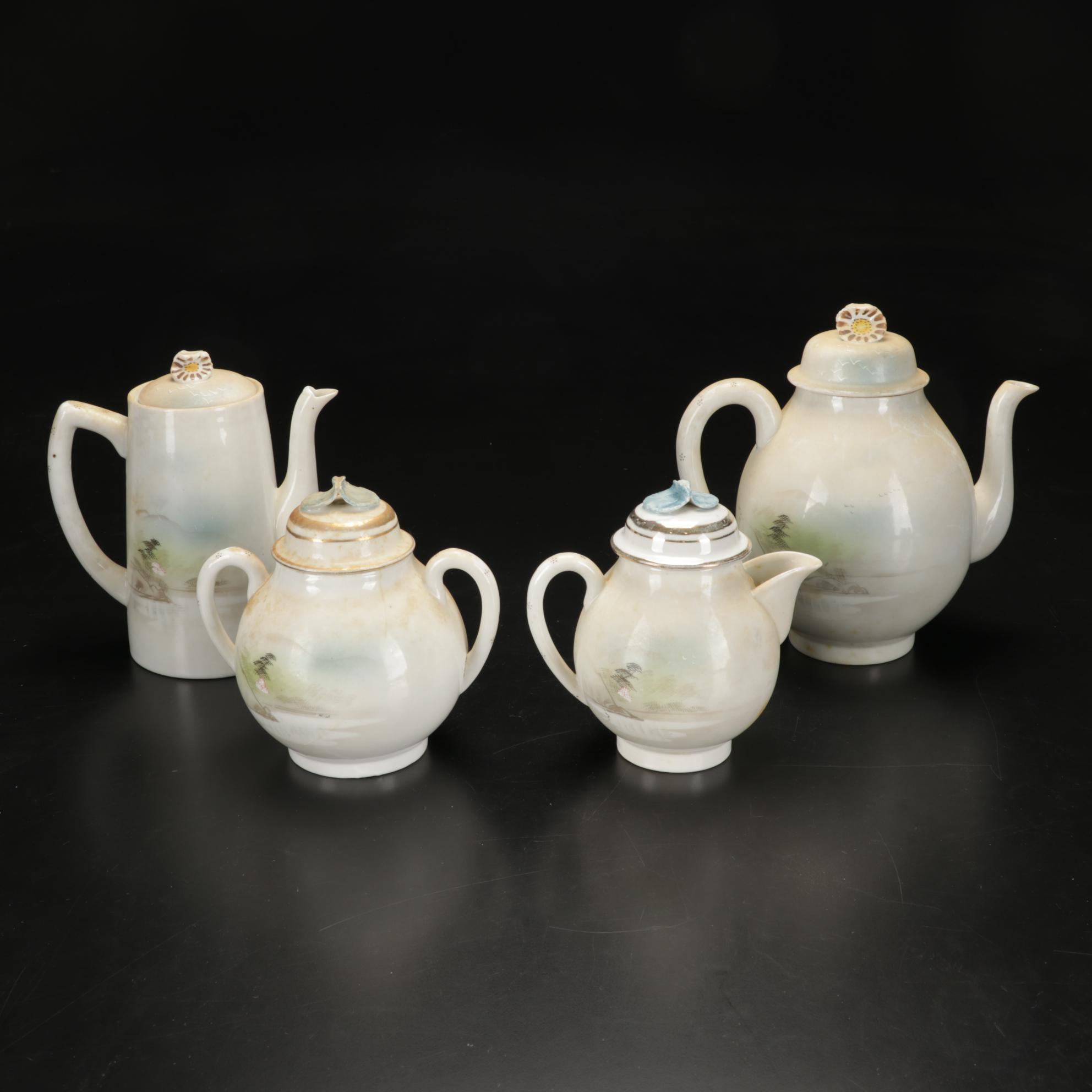 Kutani Dinnerware Features Rural Mt. Fuji Scene, 106 Pieces, Late 19th Century