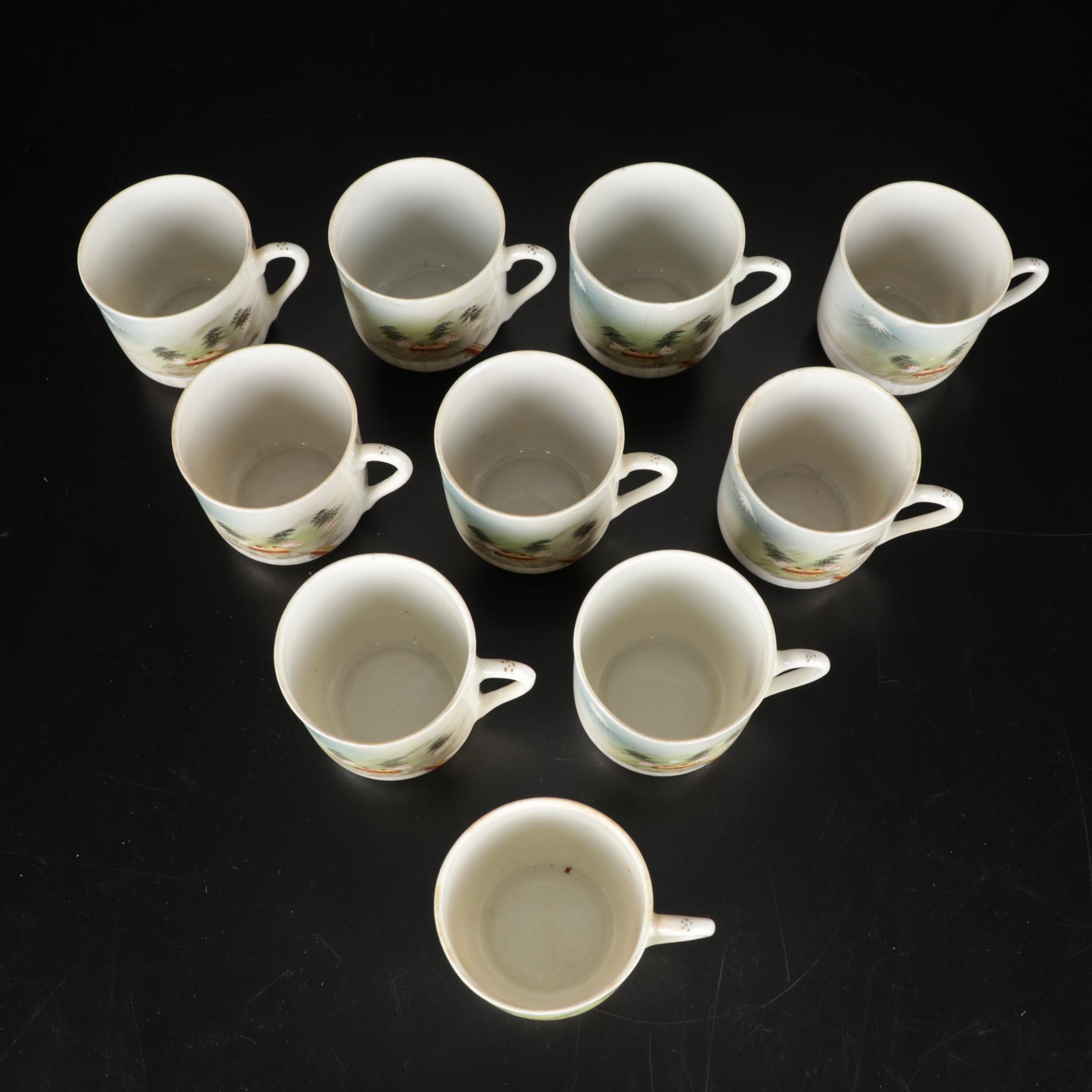 Kutani Dinnerware Features Rural Mt. Fuji Scene, 106 Pieces, Late 19th Century