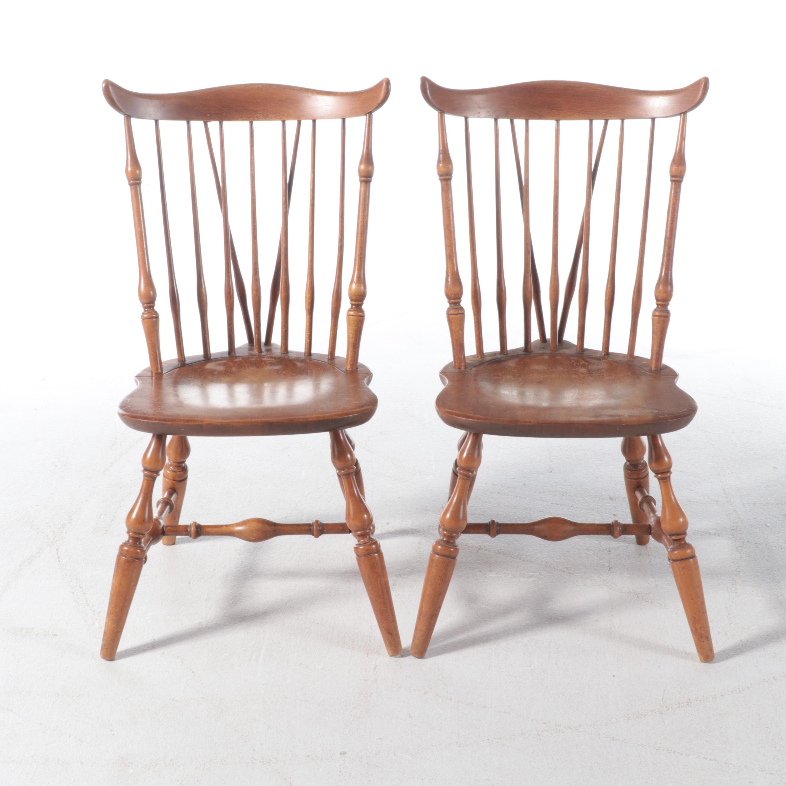 Four Colonial Style Maple Brace-Back Windsor Side Chairs, Incl. Nichols & Stone