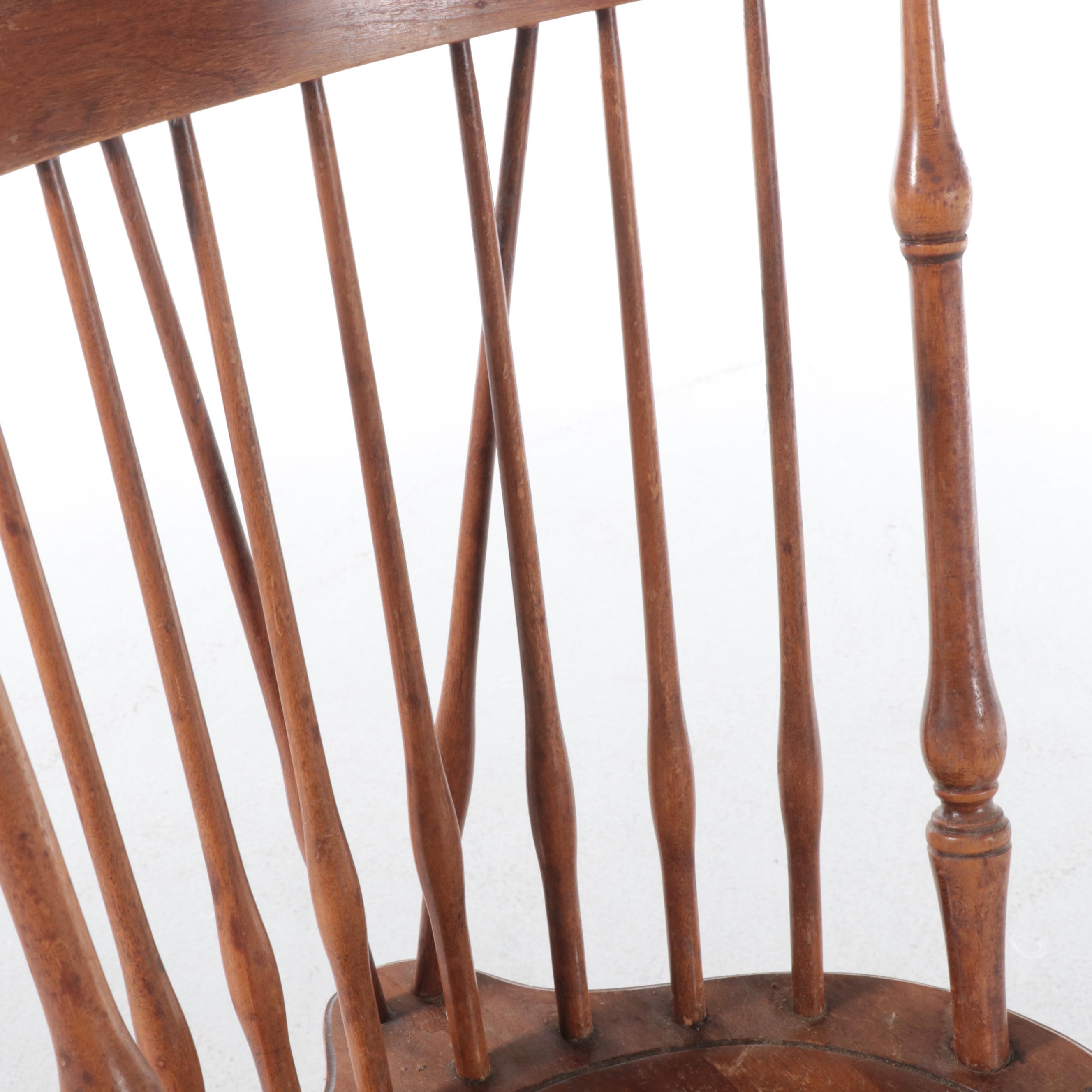 Four Colonial Style Maple Brace-Back Windsor Side Chairs, Incl. Nichols & Stone