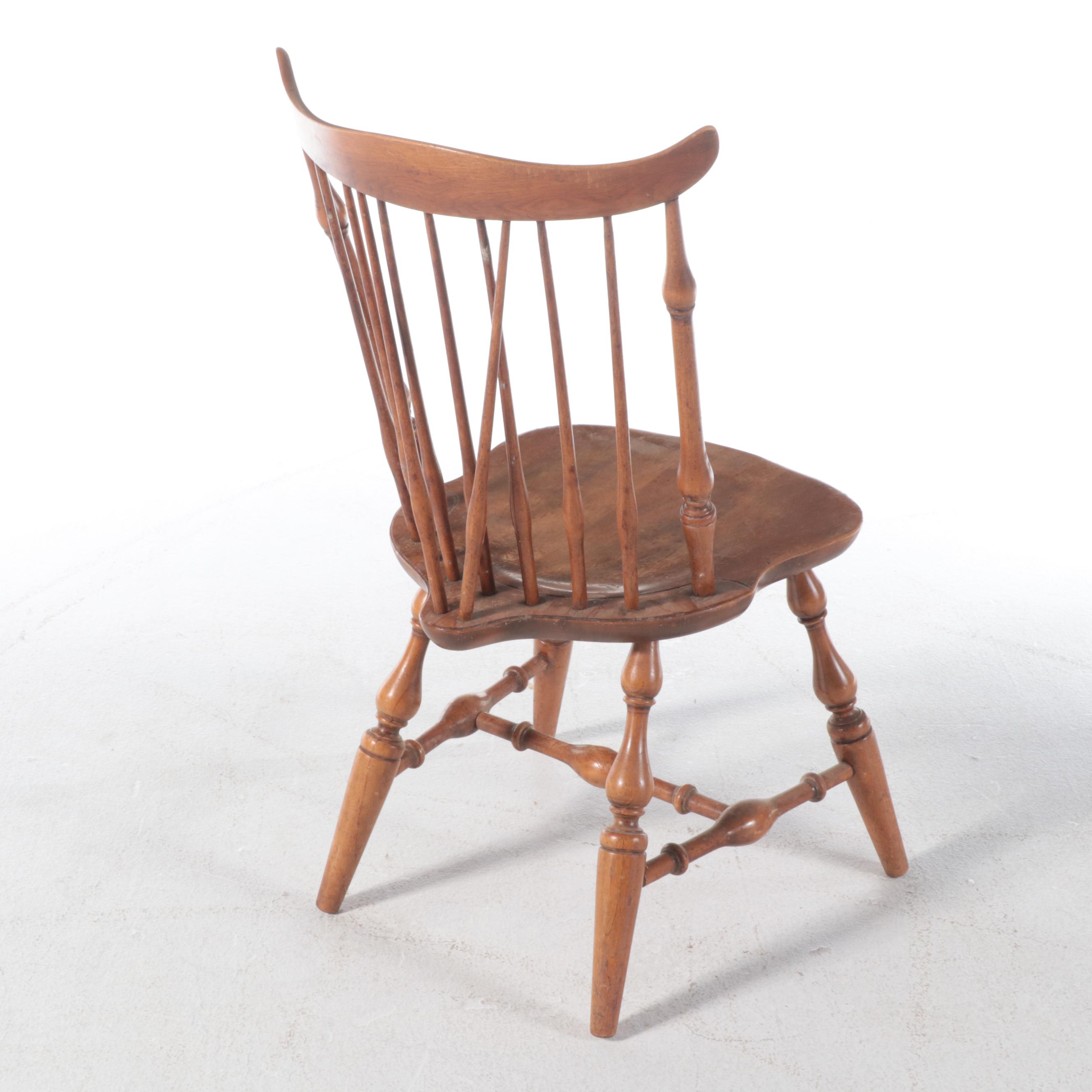 Four Colonial Style Maple Brace-Back Windsor Side Chairs, Incl. Nichols & Stone