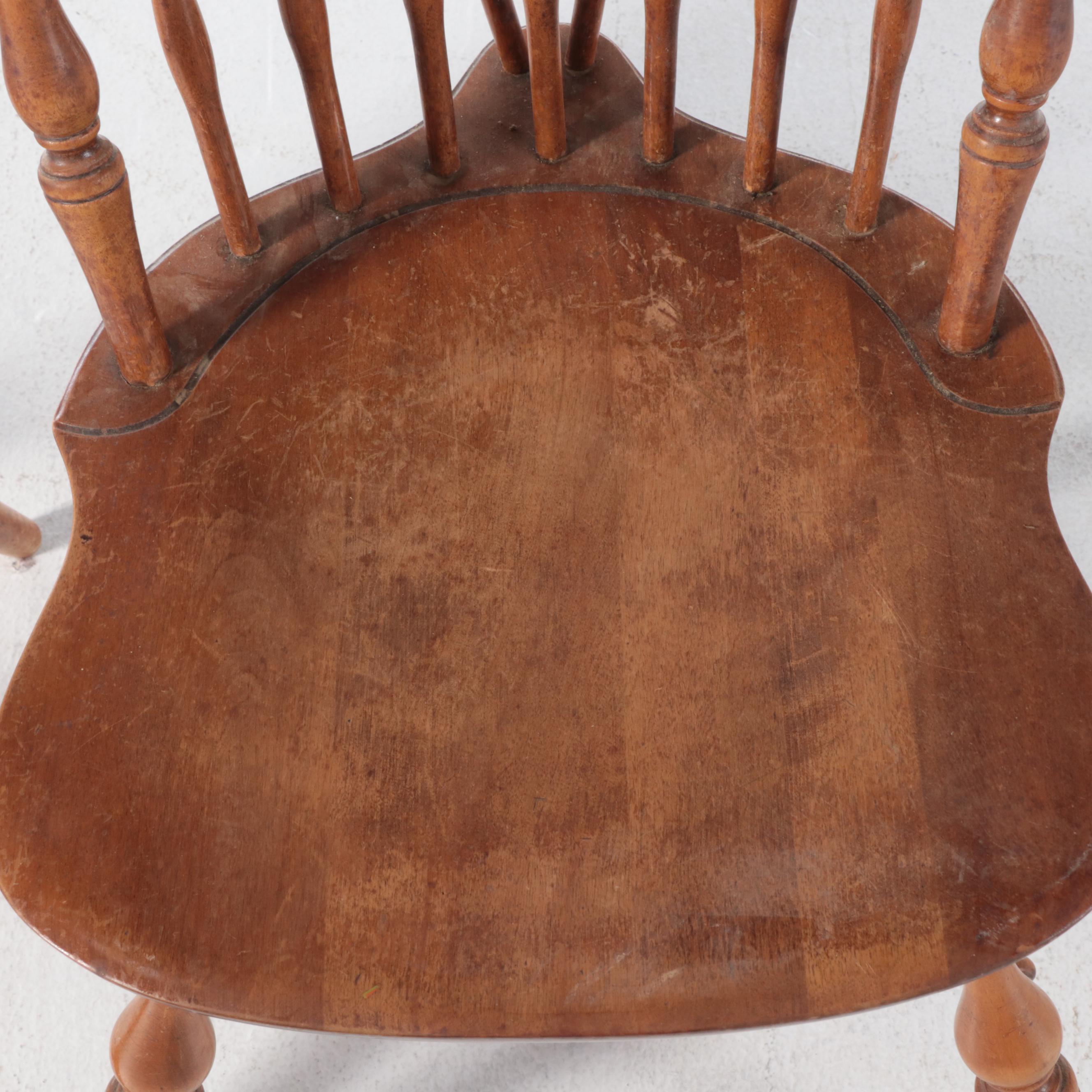 Four Colonial Style Maple Brace-Back Windsor Side Chairs, Incl. Nichols & Stone