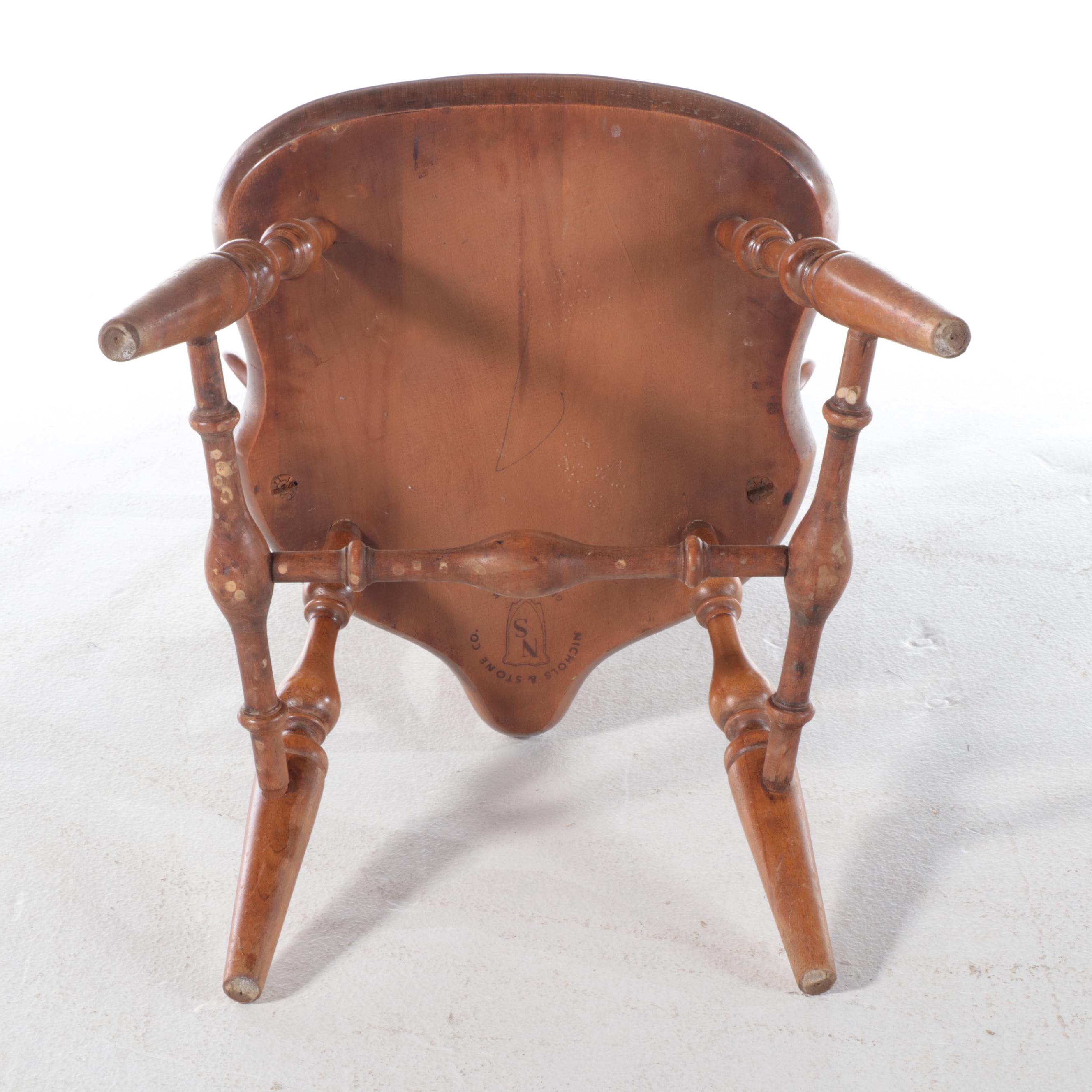 Four Colonial Style Maple Brace-Back Windsor Side Chairs, Incl. Nichols & Stone