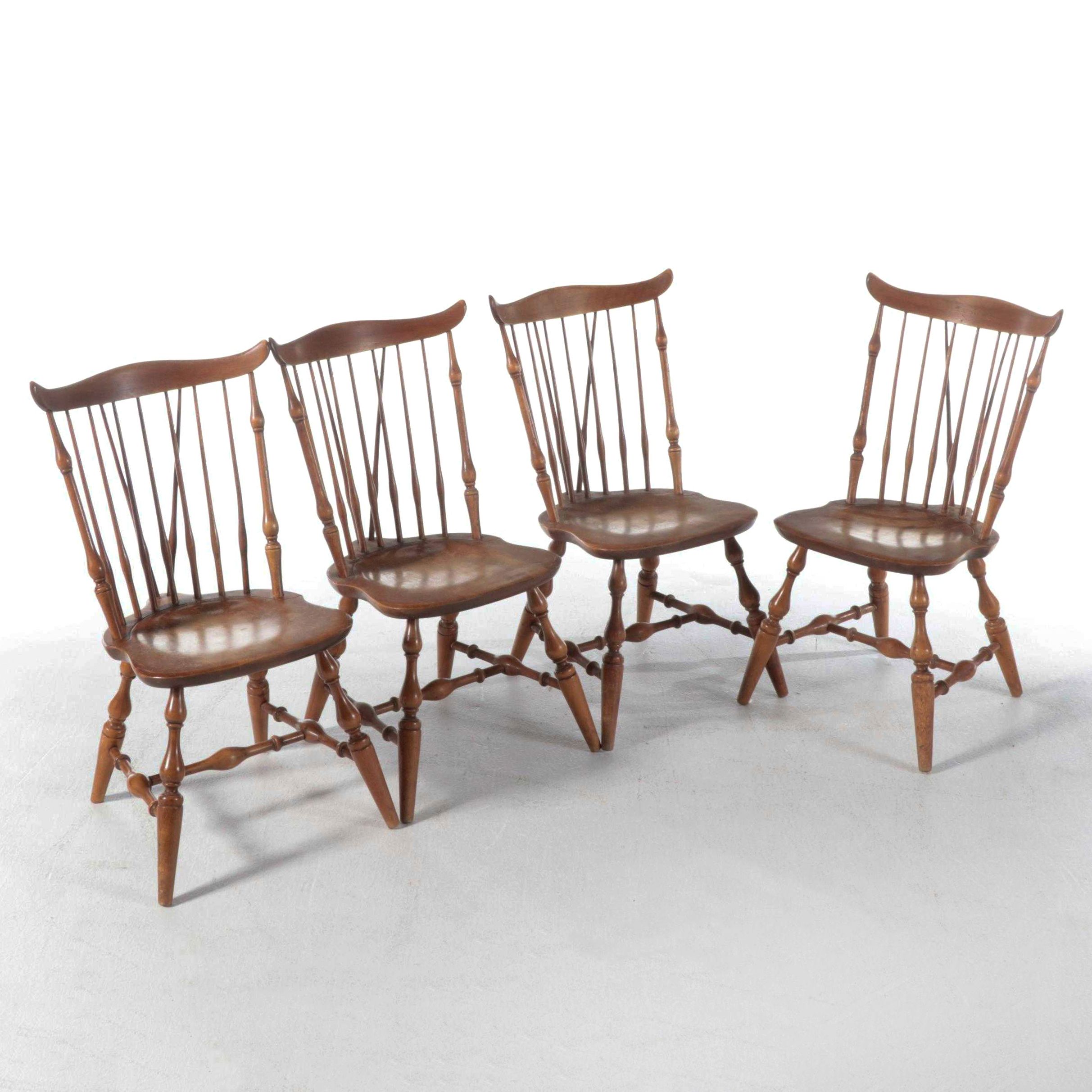 Four Colonial Style Maple Brace-Back Windsor Side Chairs, Incl. Nichols & Stone