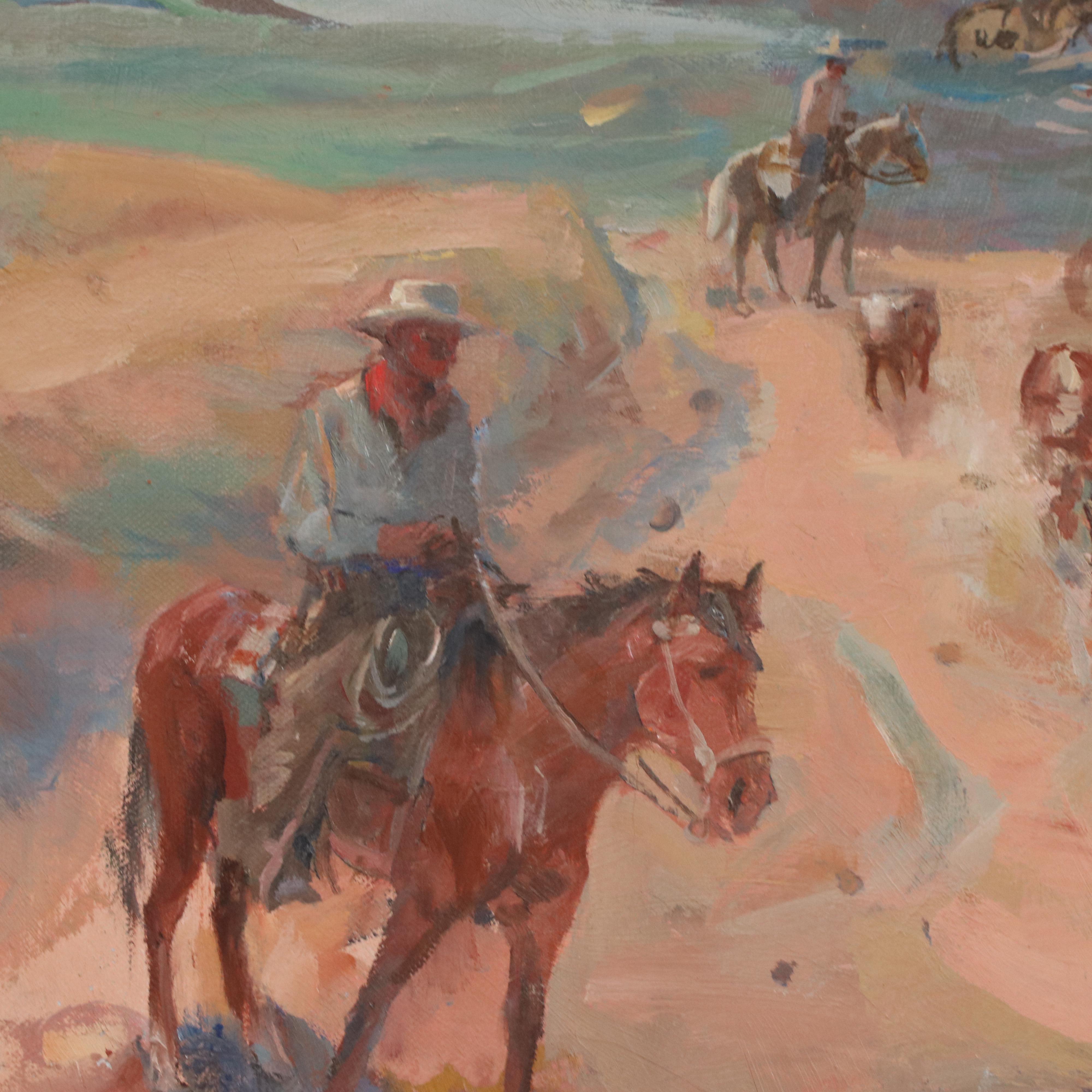 Joseph Melvin O'Malley Western Genre Oil Painting of Cattle Drive