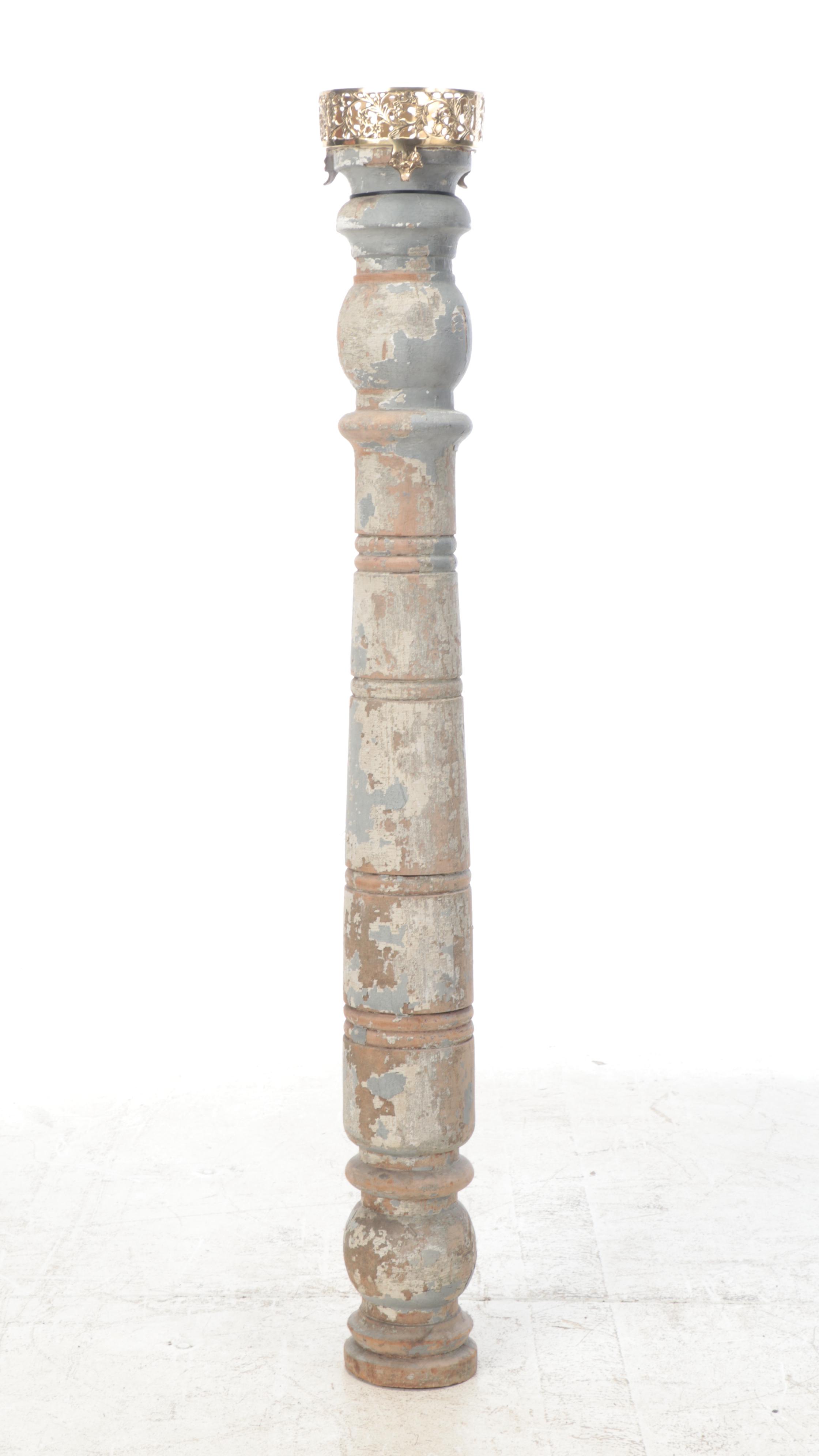 French Wire Two-Tiered Planter with Painted Wood Decorative Post