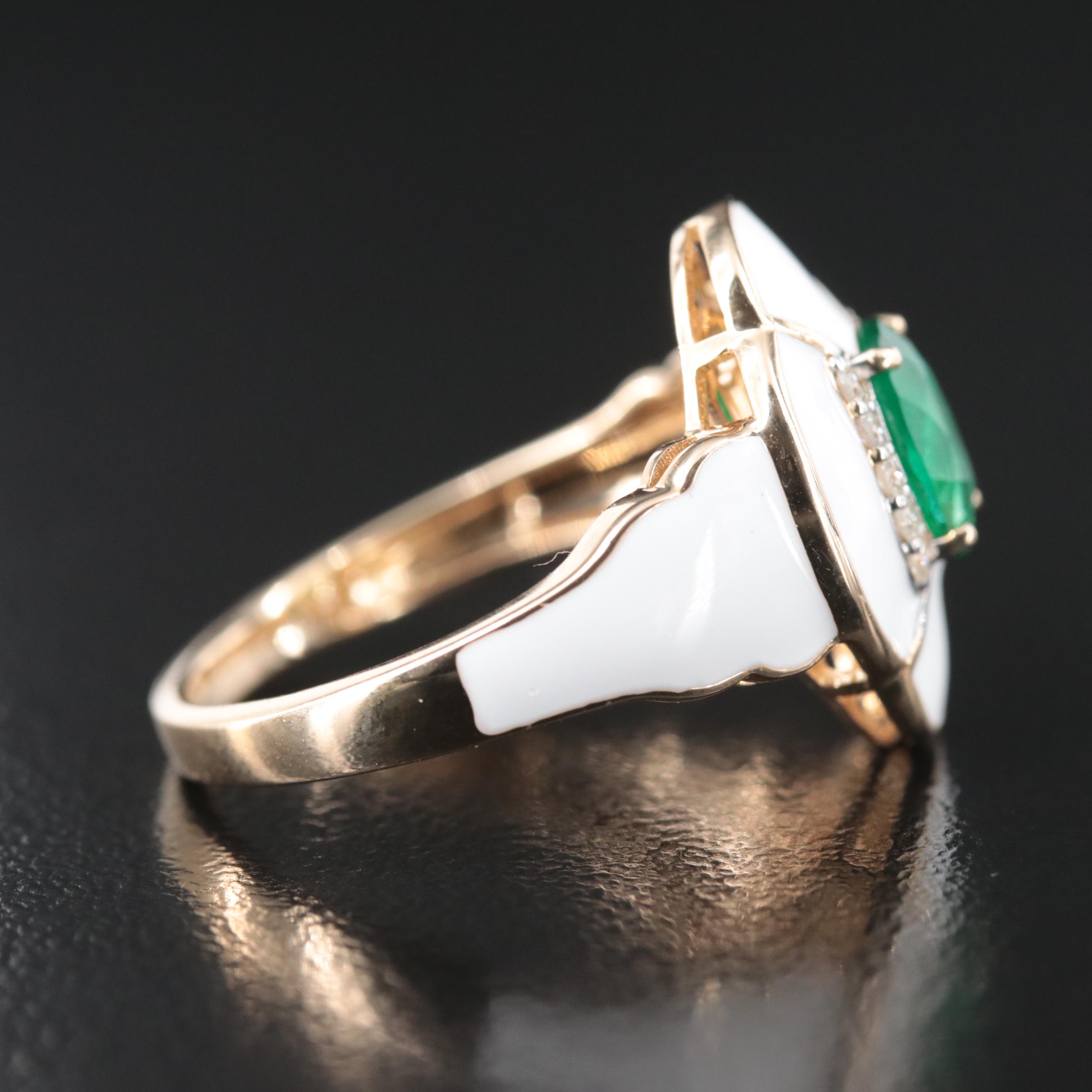 Oscar Friedman 14K Emerald, Diamond, and Enamel Ring