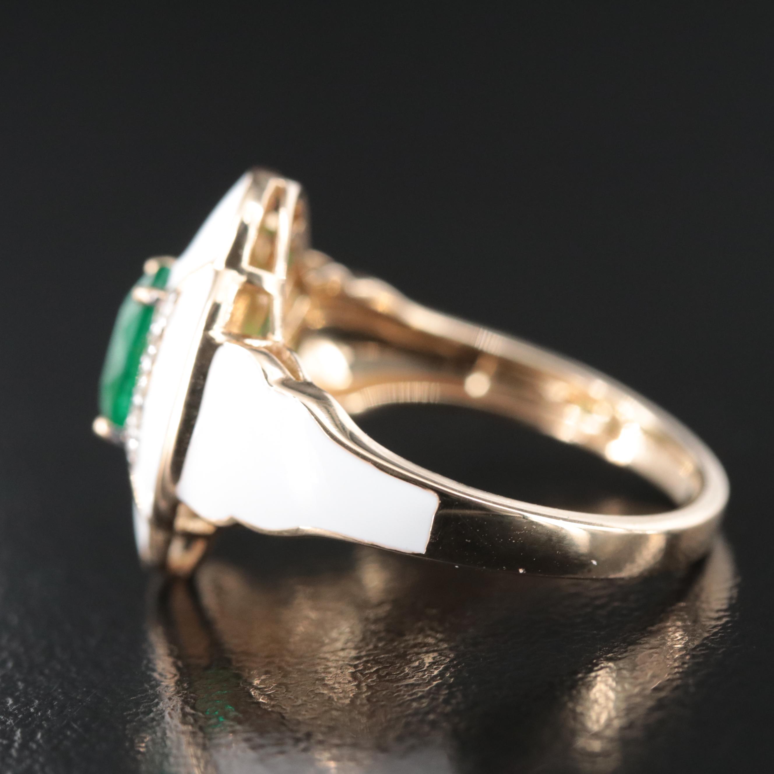Oscar Friedman 14K Emerald, Diamond, and Enamel Ring