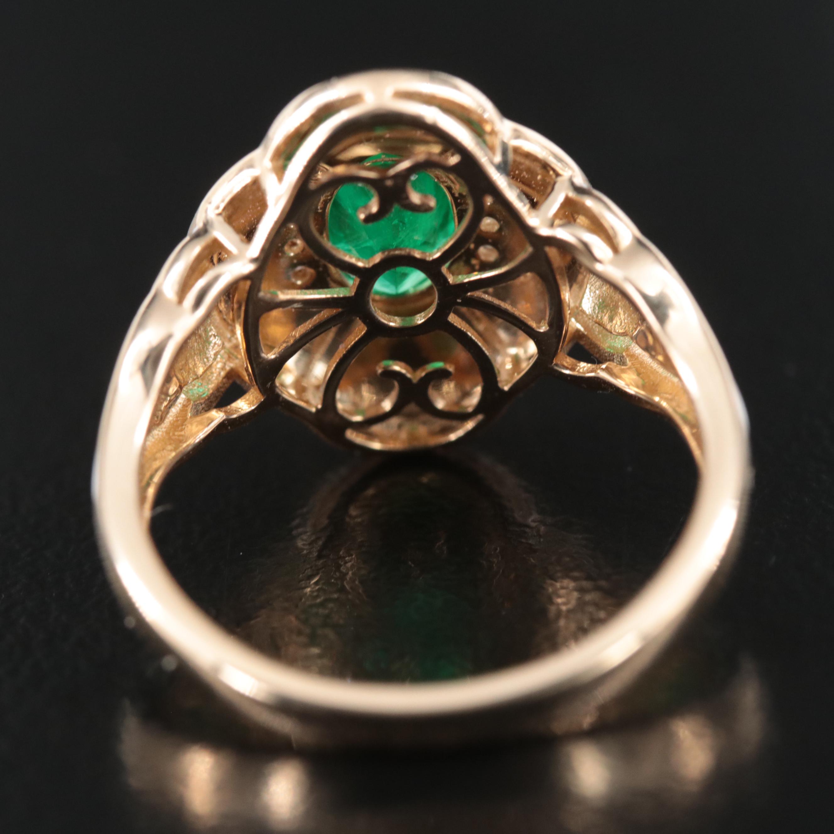 Oscar Friedman 14K Emerald, Diamond, and Enamel Ring