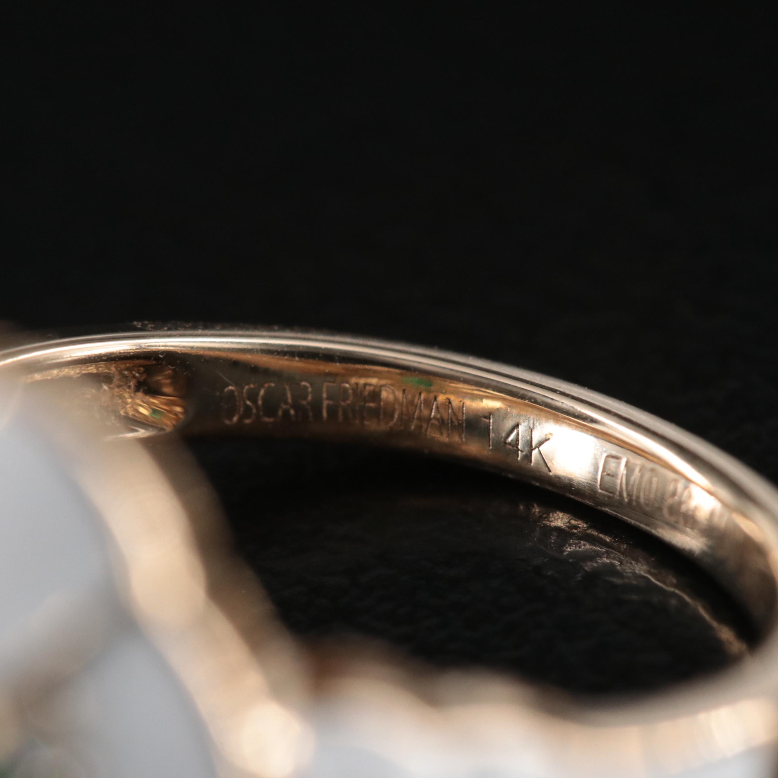 Oscar Friedman 14K Emerald, Diamond, and Enamel Ring