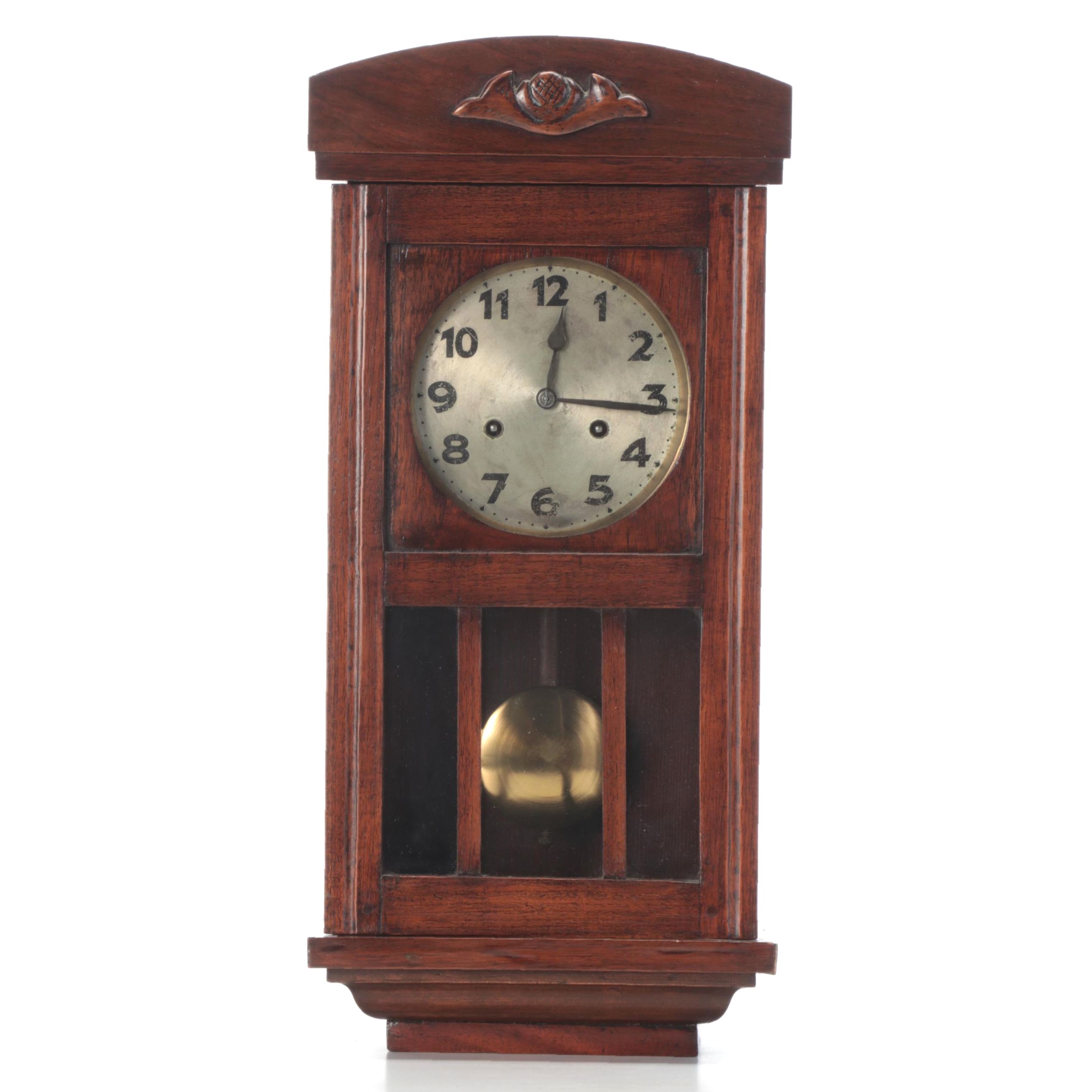 Junghans German Wooden Pendulum Wall Clock, Early 20th Century