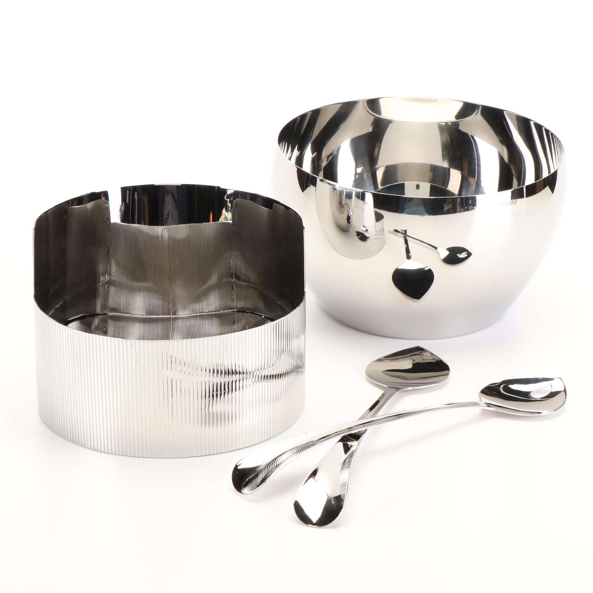 Georg Jensen Stainless Steel Salad Serving Set and Serving Bowls