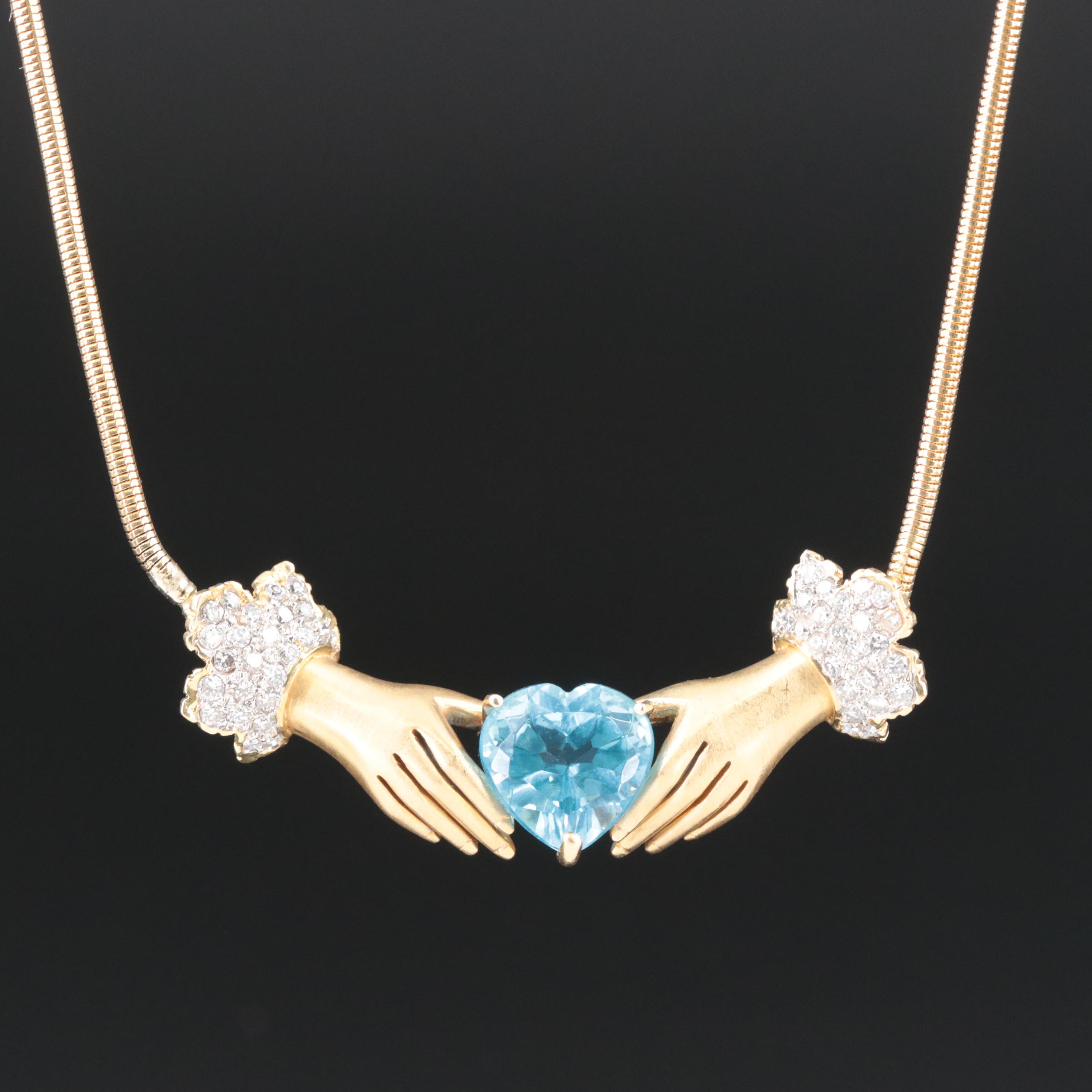 18K Topaz and Diamond Fenian Claddagh Necklace