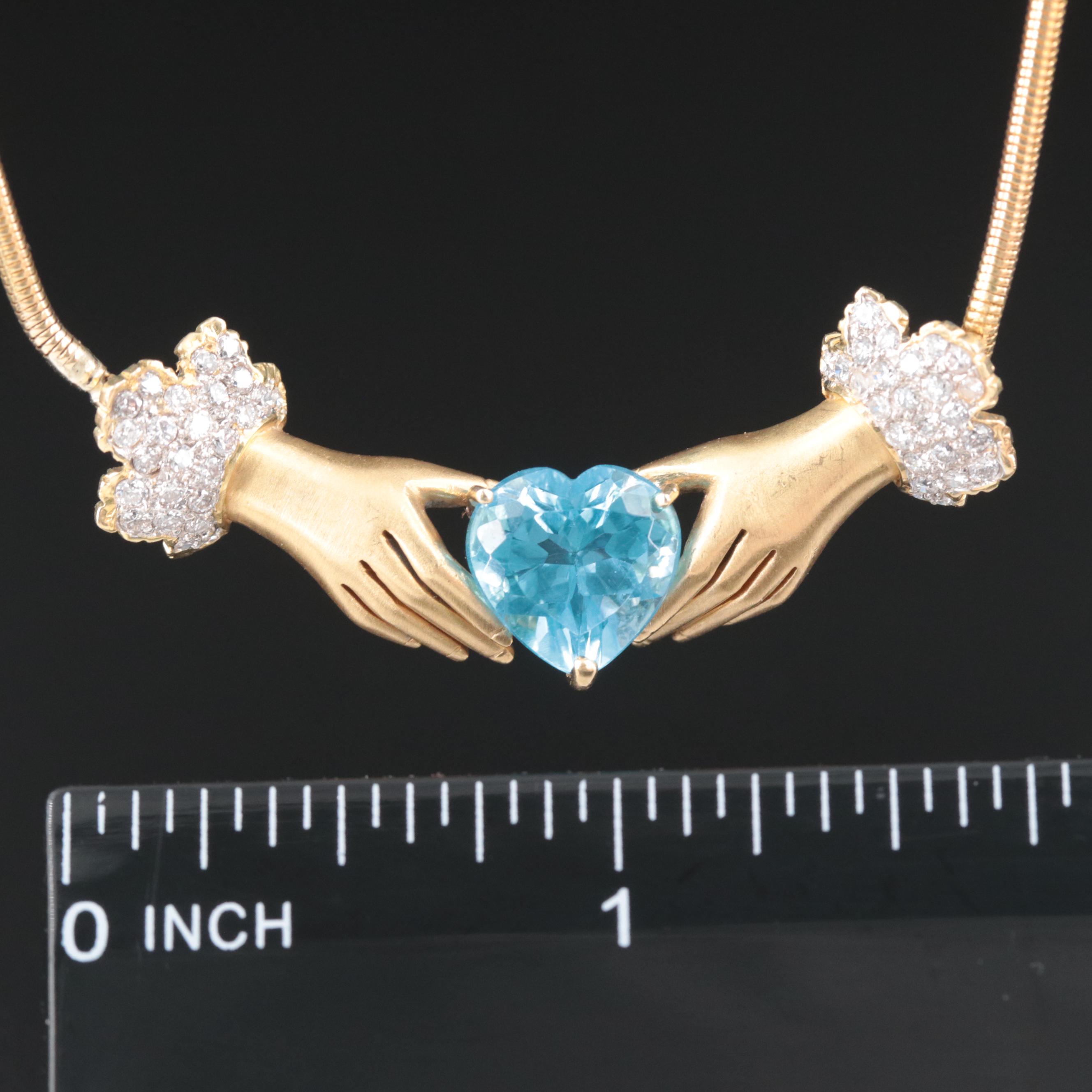 18K Topaz and Diamond Fenian Claddagh Necklace