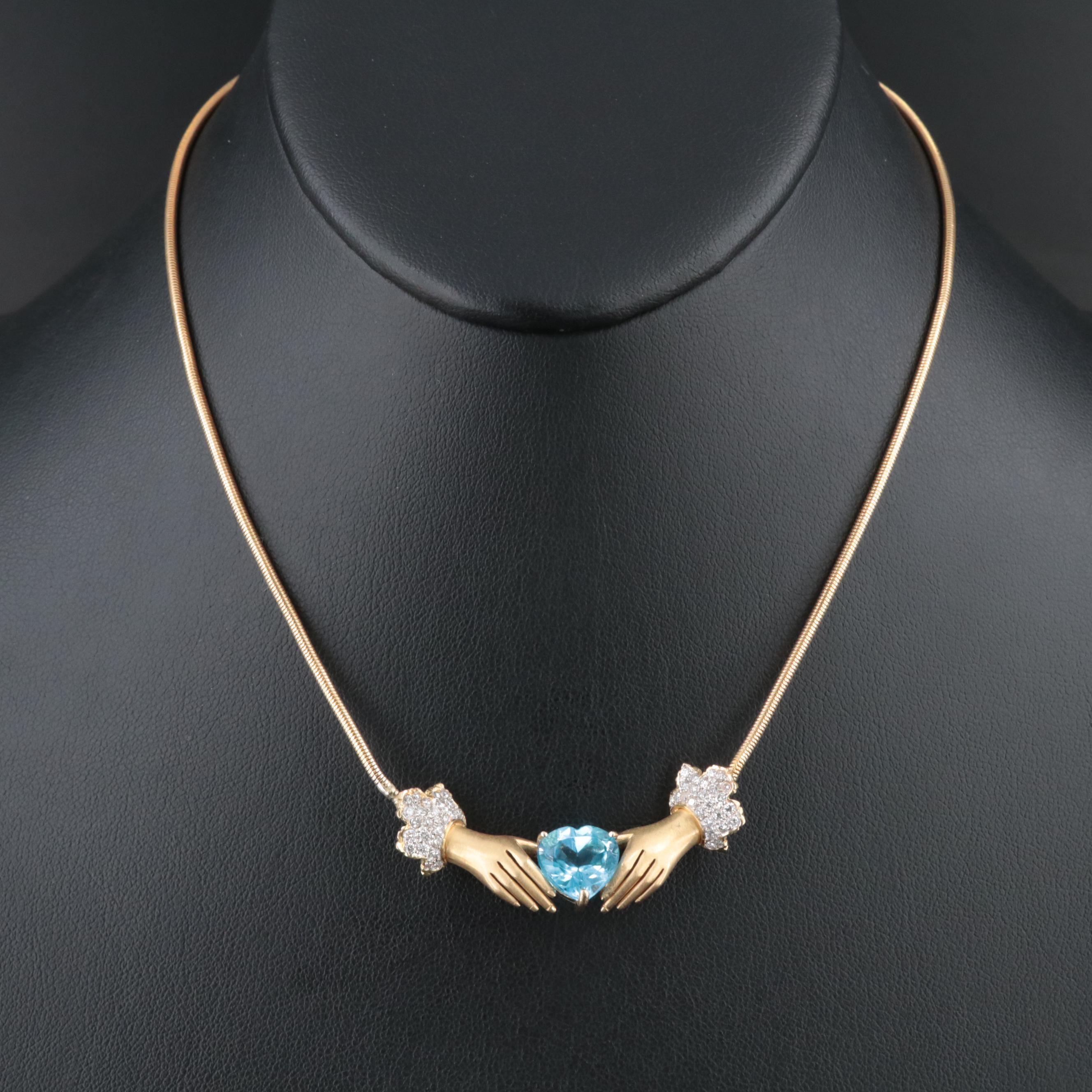 18K Topaz and Diamond Fenian Claddagh Necklace