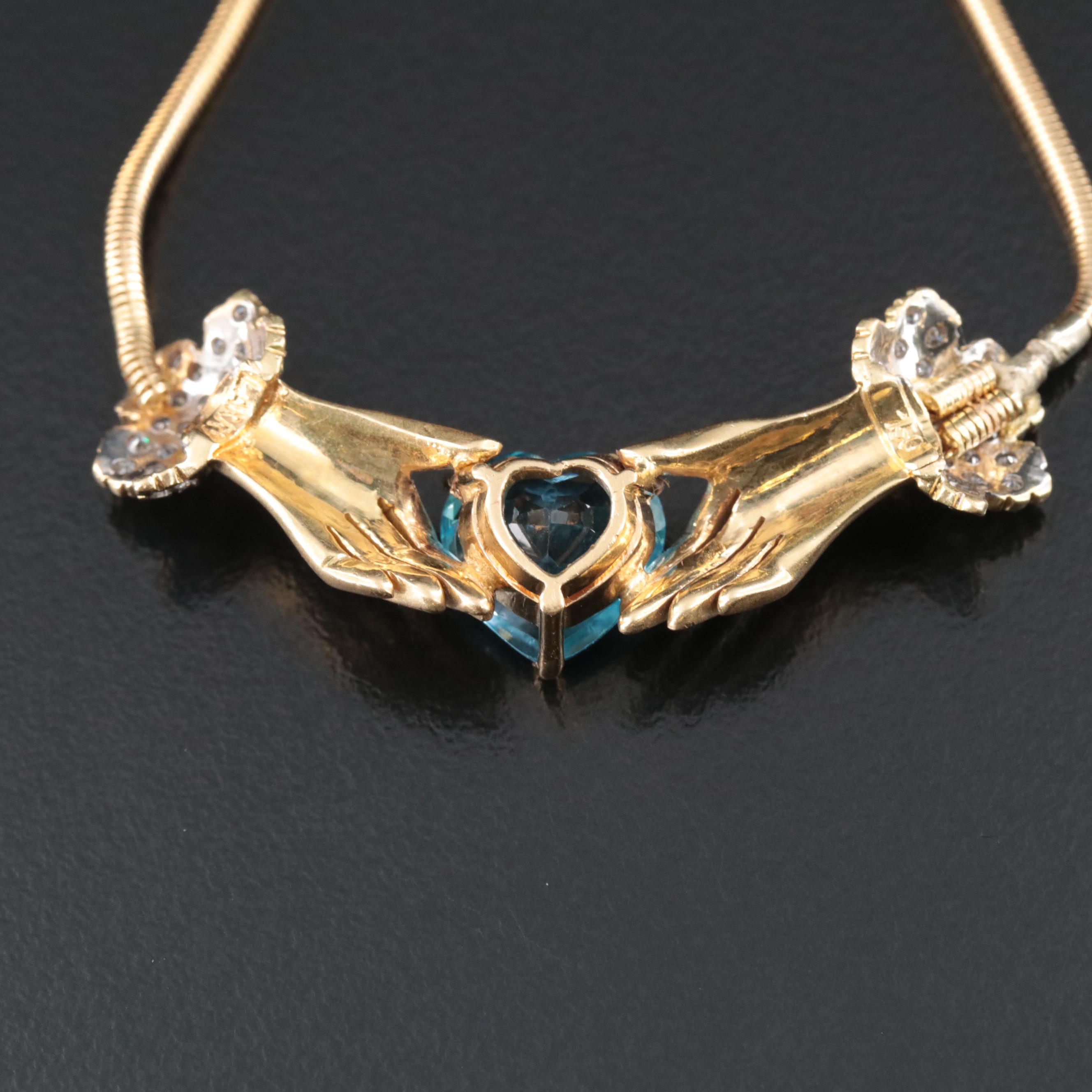 18K Topaz and Diamond Fenian Claddagh Necklace