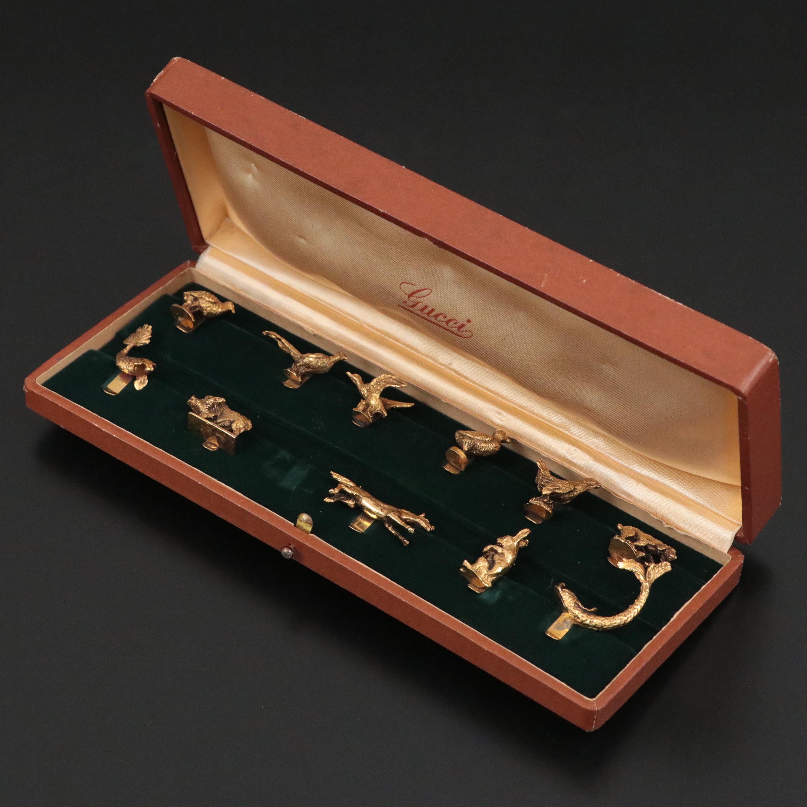 Gucci Segna Bicchieri Brass Animal Drink Clips, Mid to Late 20th C.