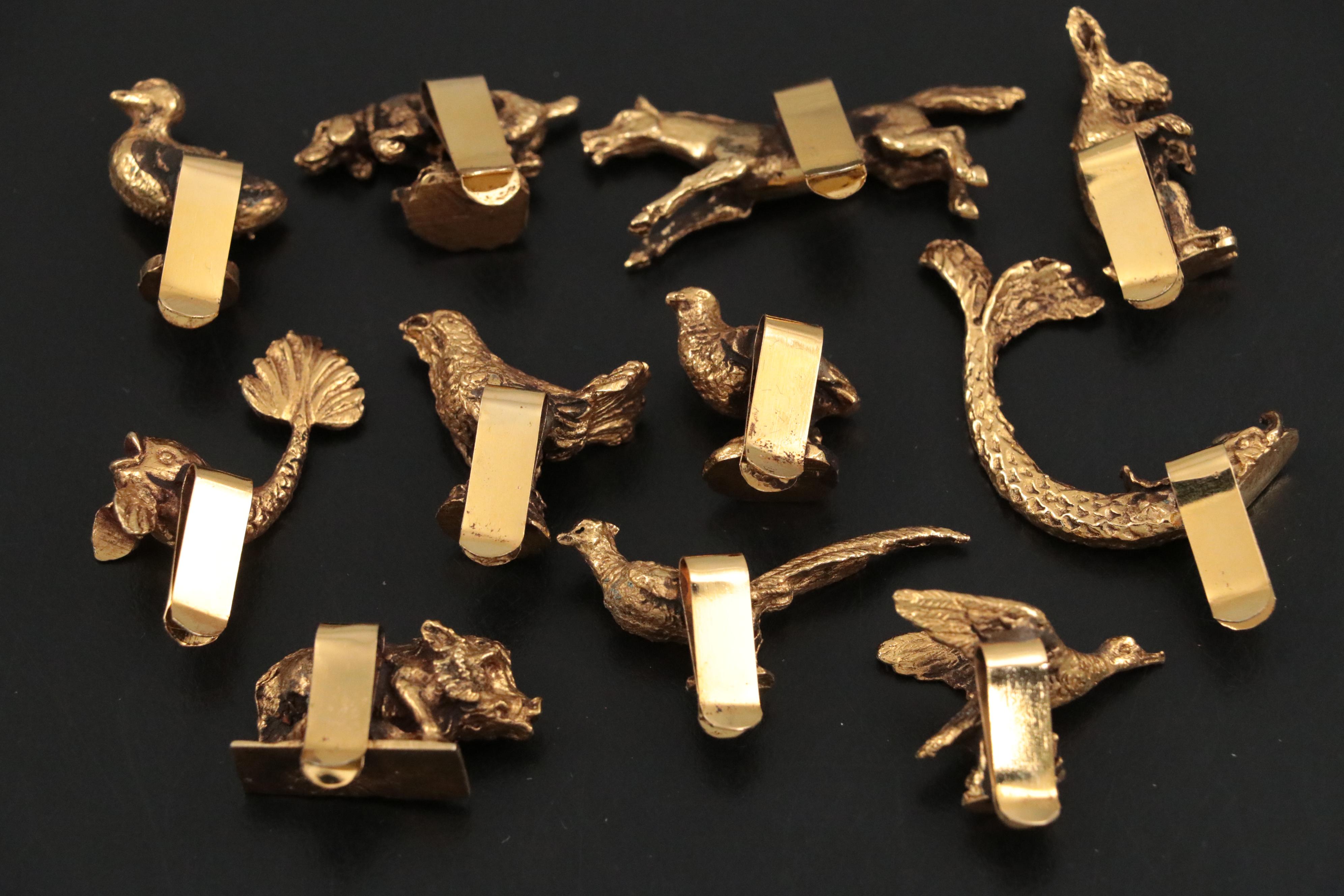 Gucci Segna Bicchieri Brass Animal Drink Clips, Mid to Late 20th C.