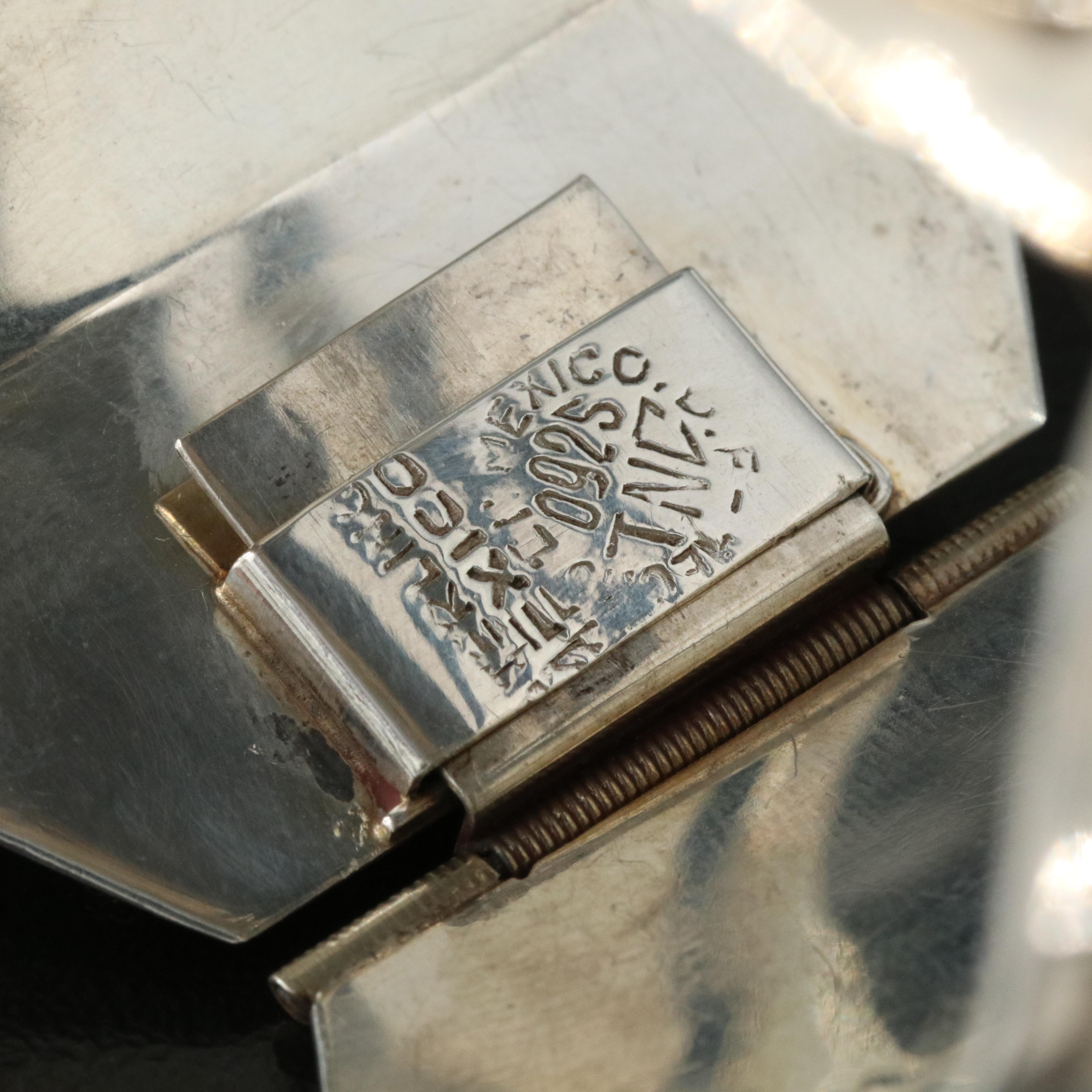 Mexican Sterling Abalone and Tortoise Shell Inlay Panel Bracelet