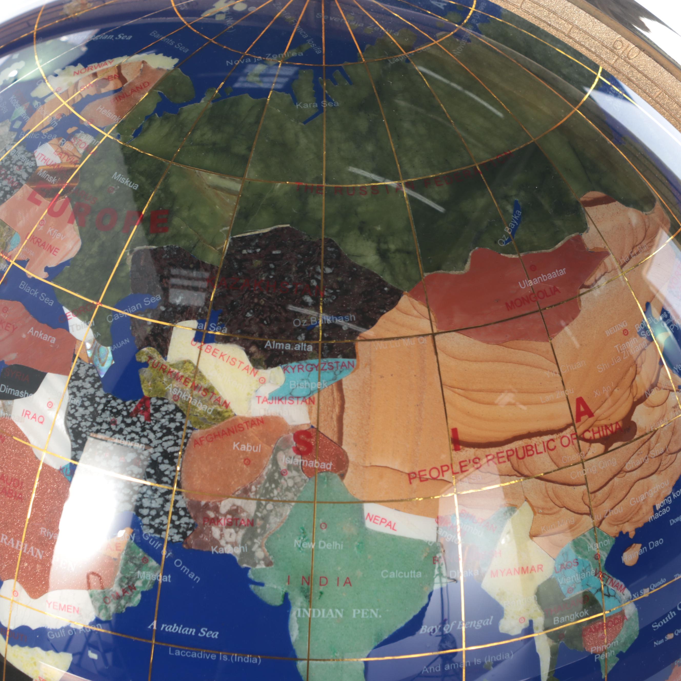 Gemstone Desk Globe and Compass on Stand