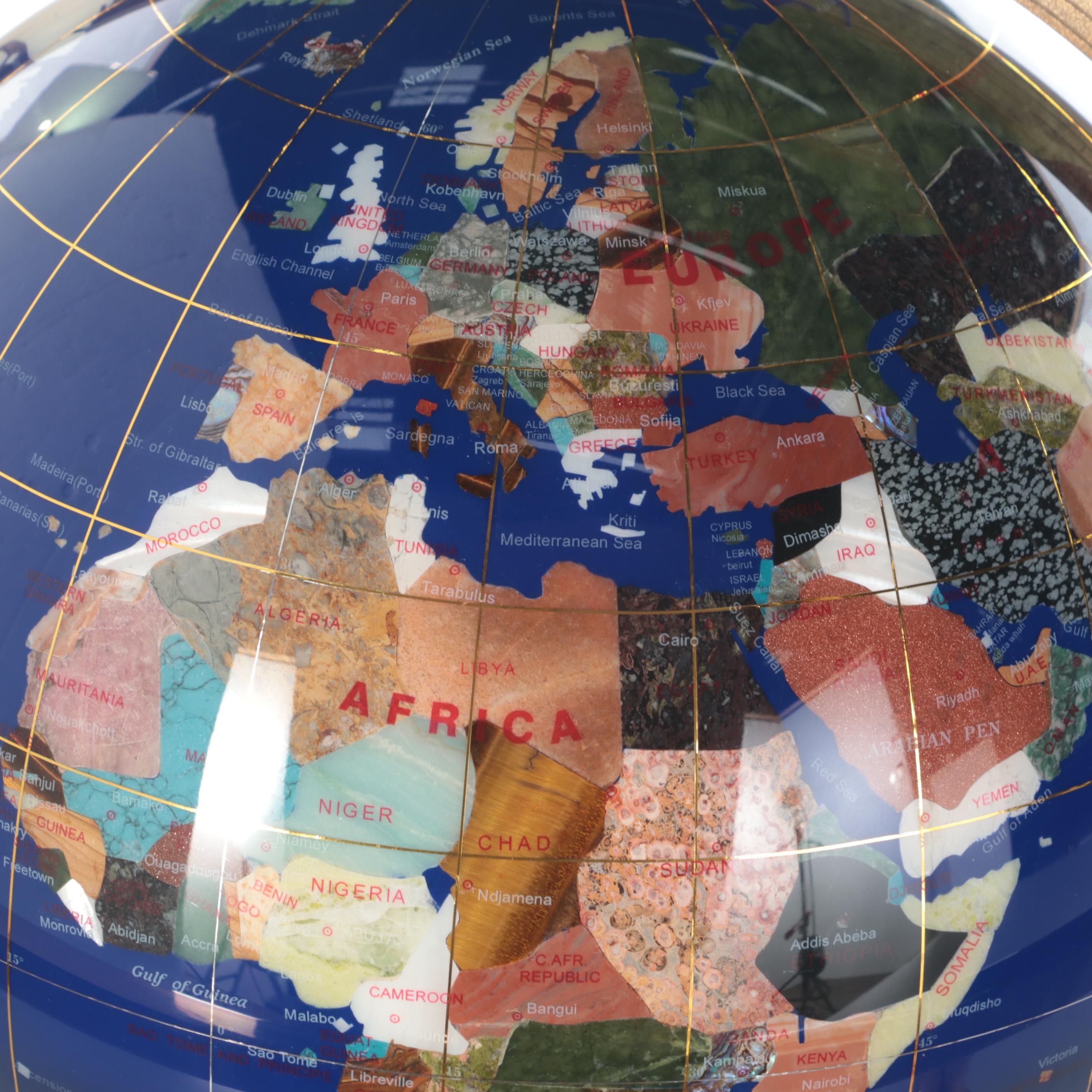 Gemstone Desk Globe and Compass on Stand
