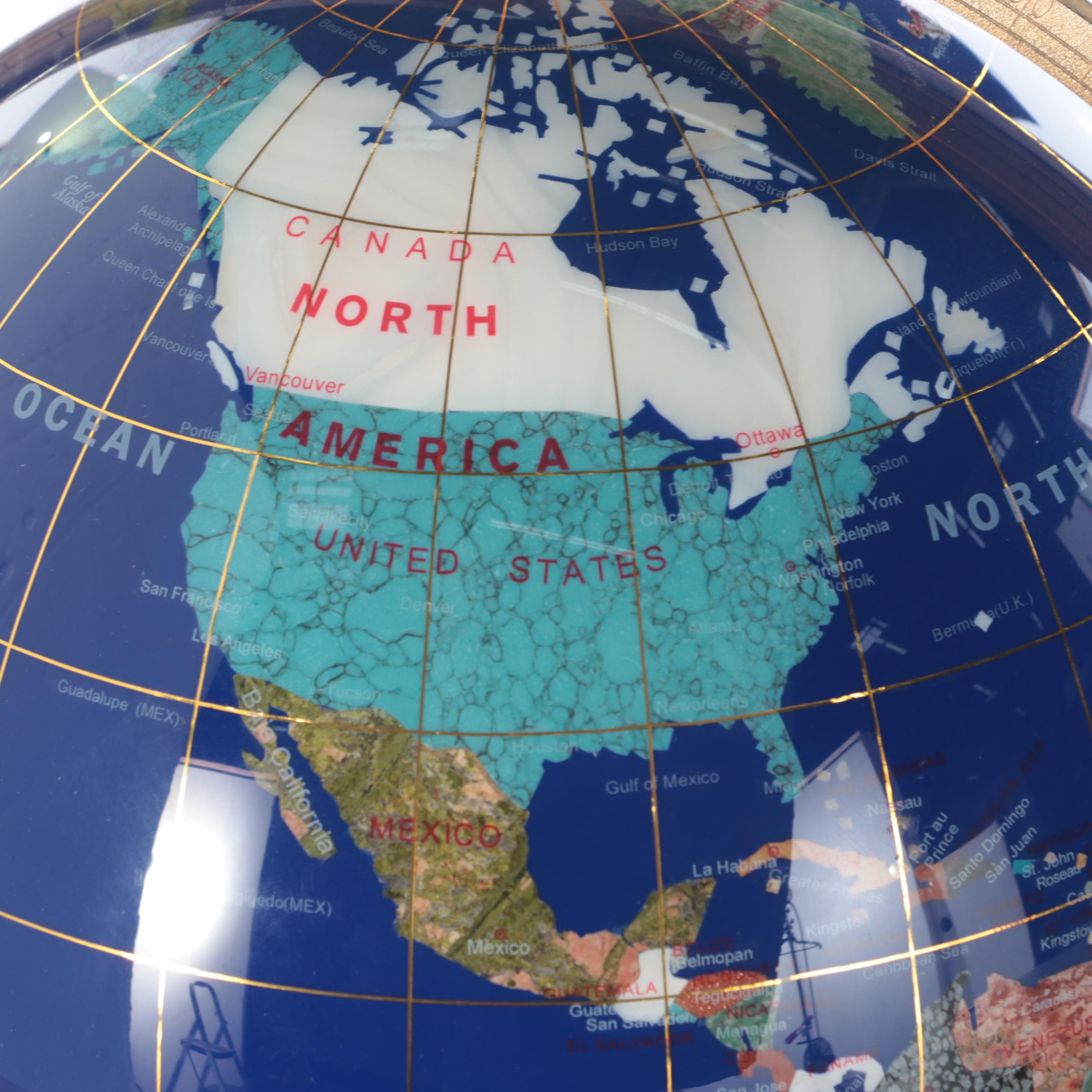 Gemstone Desk Globe and Compass on Stand