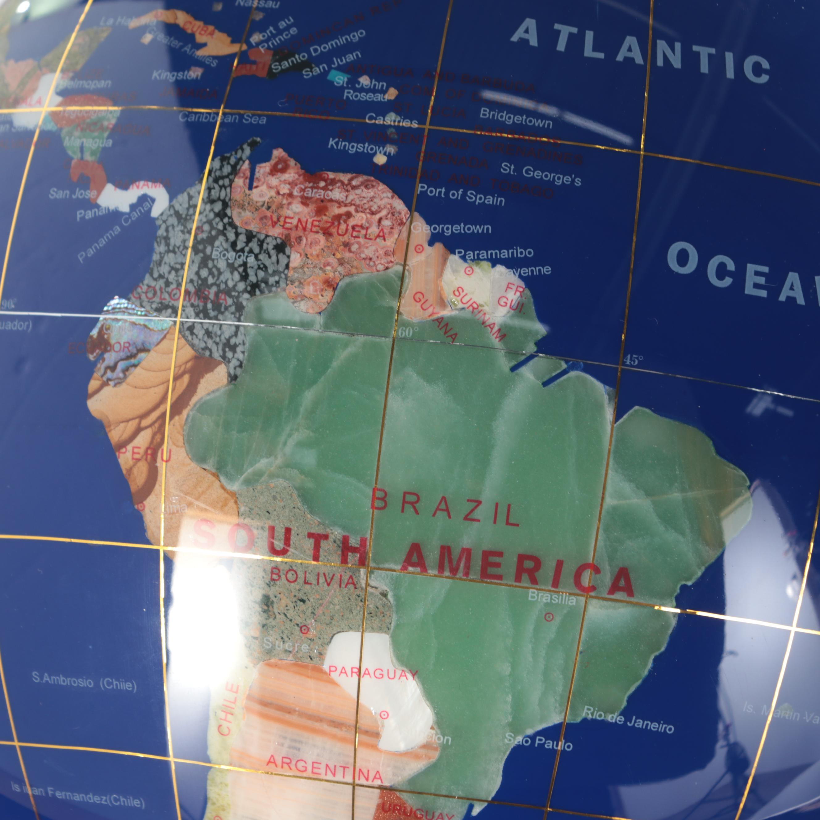 Gemstone Desk Globe and Compass on Stand