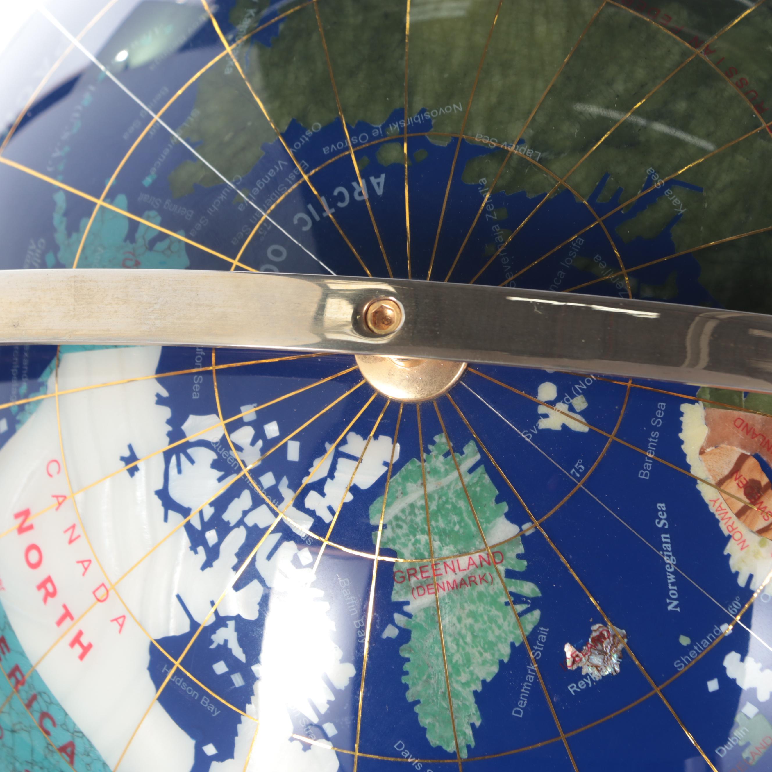 Gemstone Desk Globe and Compass on Stand