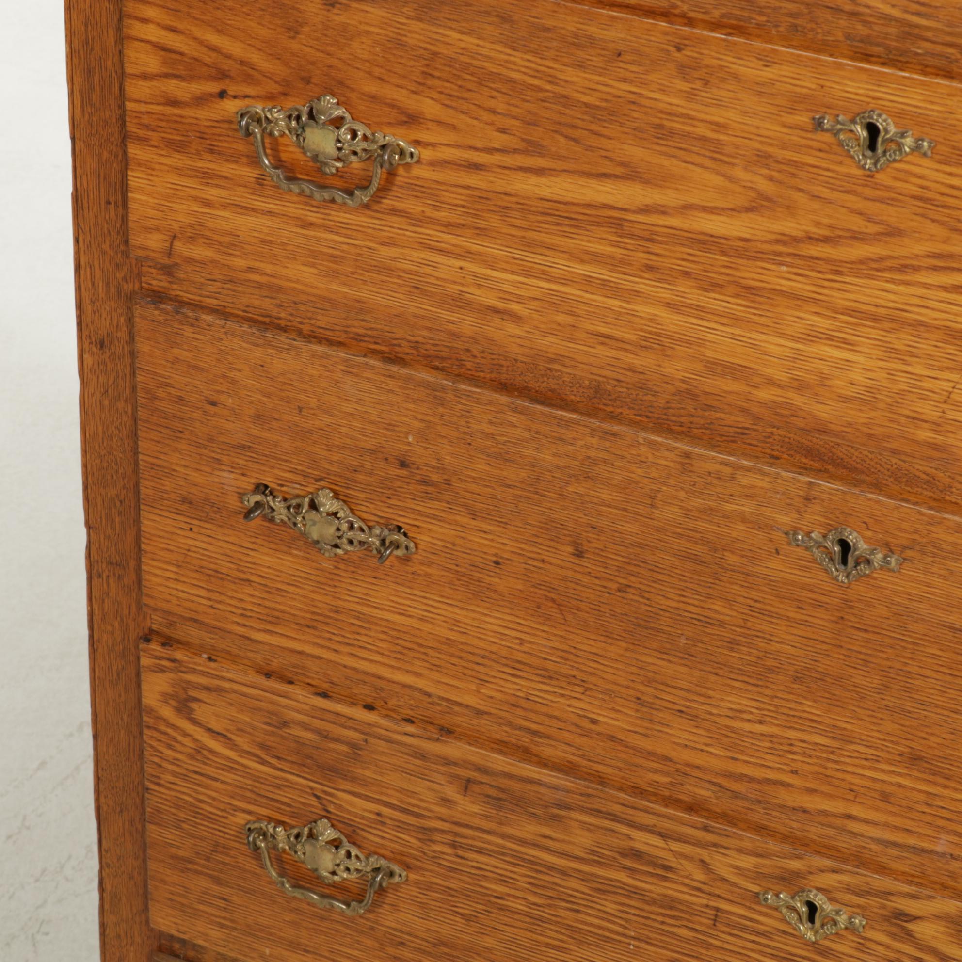 Late Victorian Oak Five-Drawer Chest, Circa 1900
