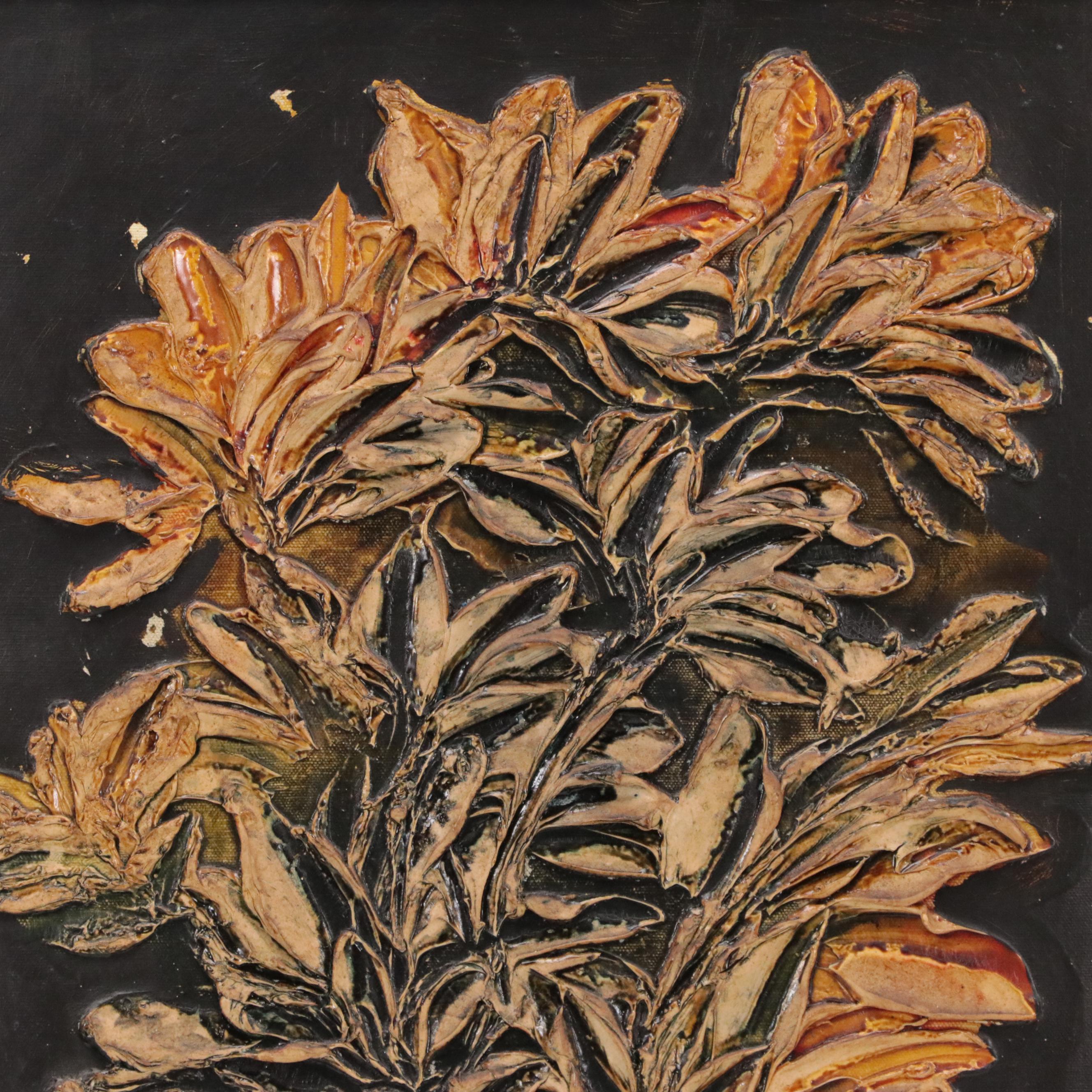 Louis Spiegel Impasto Mixed Media Floral Painting, 1970