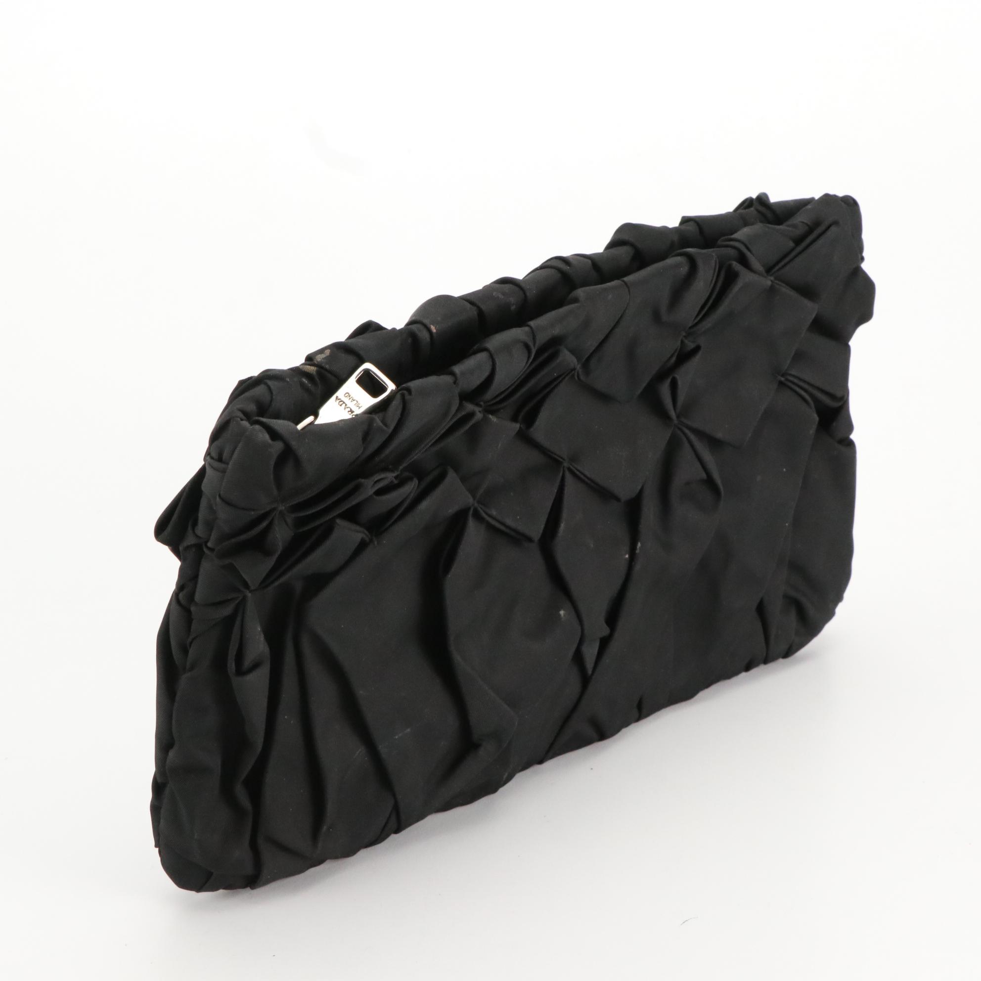 Prada Origami Pleated Clutch Bag in Black Tessuto Nylon