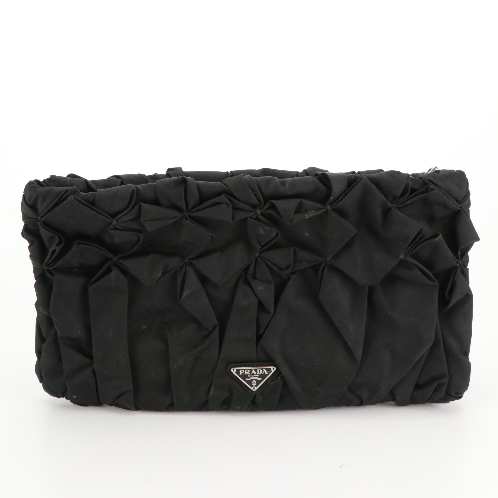 Prada Origami Pleated Clutch Bag in Black Tessuto Nylon